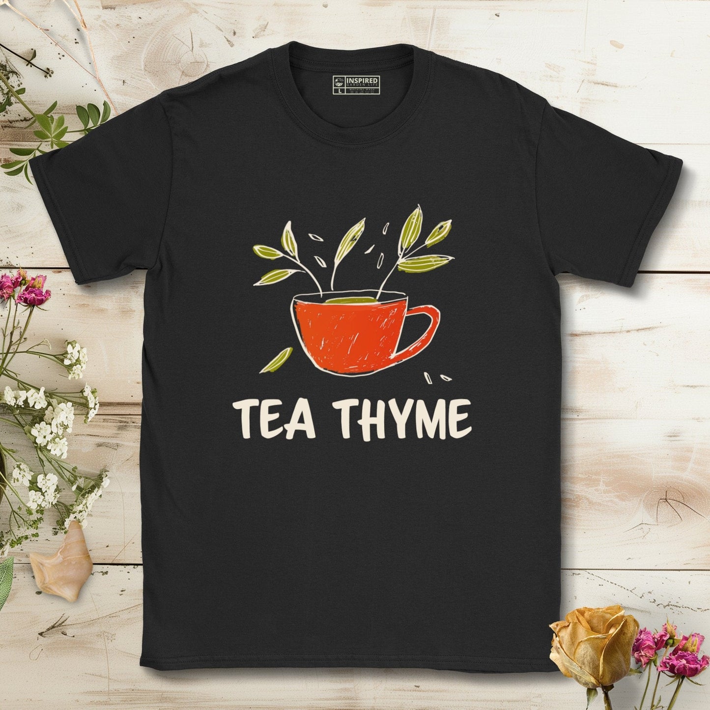 Tea Thyme Cup With Leaves Illustration T-Shirt Black / S T-Shirt