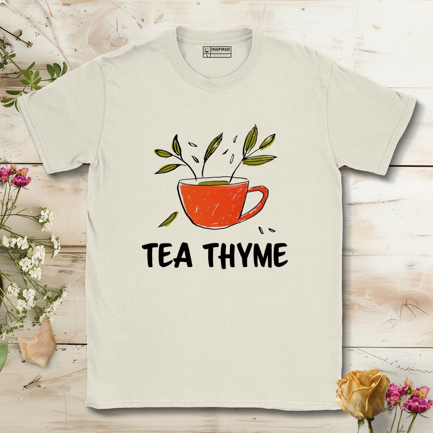 Tea Thyme Cup With Leaves Illustration T-Shirt Natural / S T-Shirt