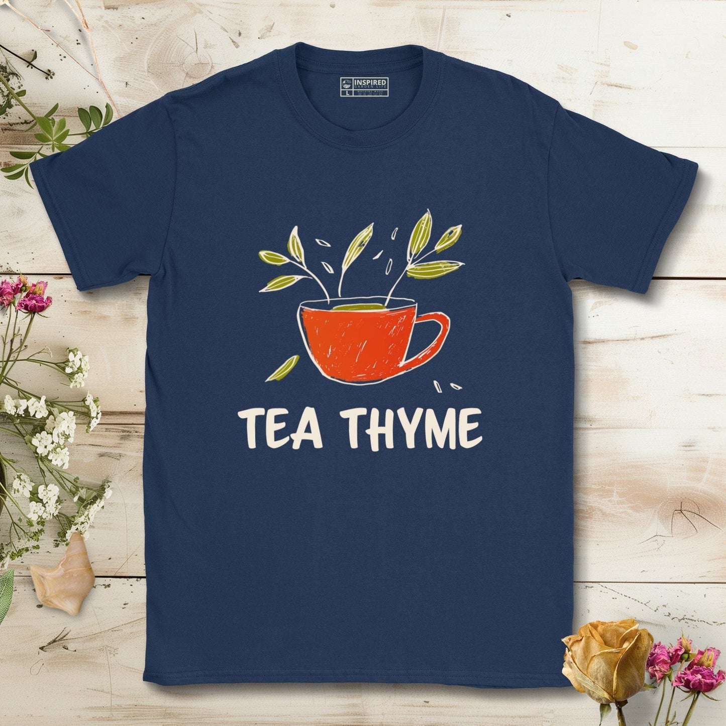 Tea Thyme Cup With Leaves Illustration T-Shirt Navy / S T-Shirt