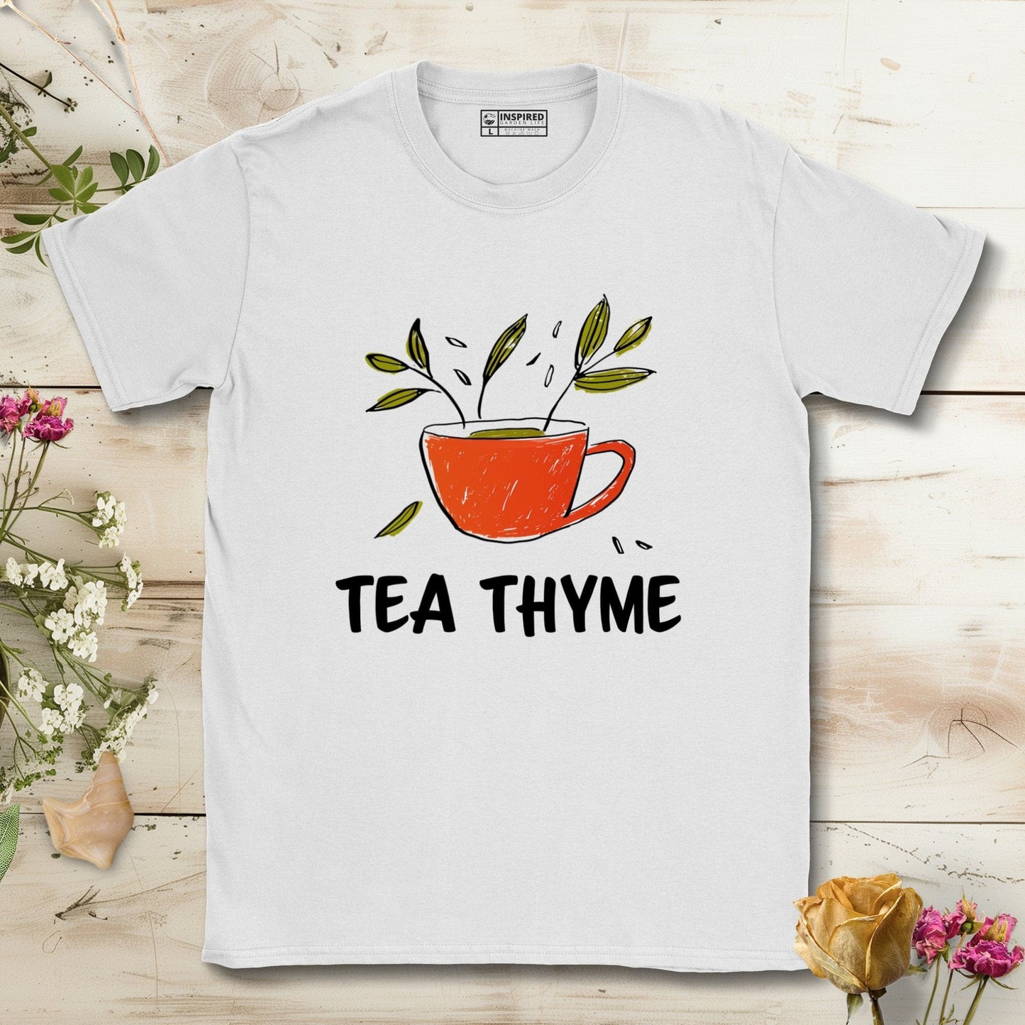 Tea Thyme Cup With Leaves Illustration T-Shirt White / S T-Shirt