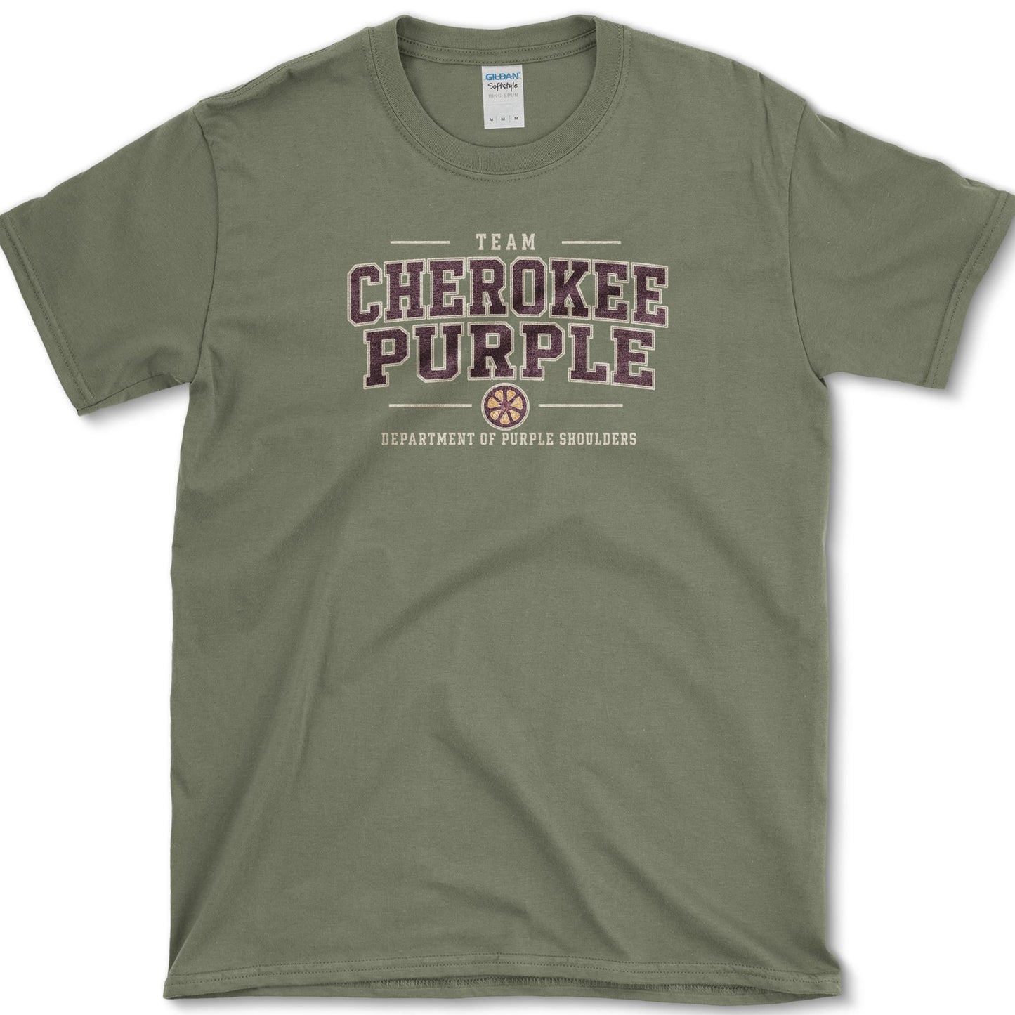 Team Cherokee Purple artwork featuring Cherokee Purple tomato and heirloom tomato on a t-shirt