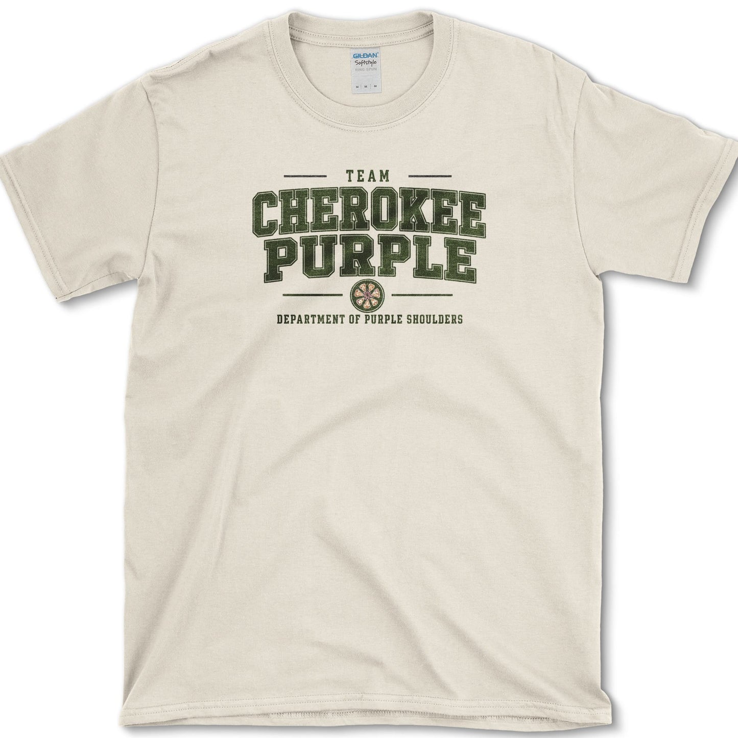 Team Cherokee Purple artwork featuring Cherokee Purple tomato and heirloom tomato on a t-shirt