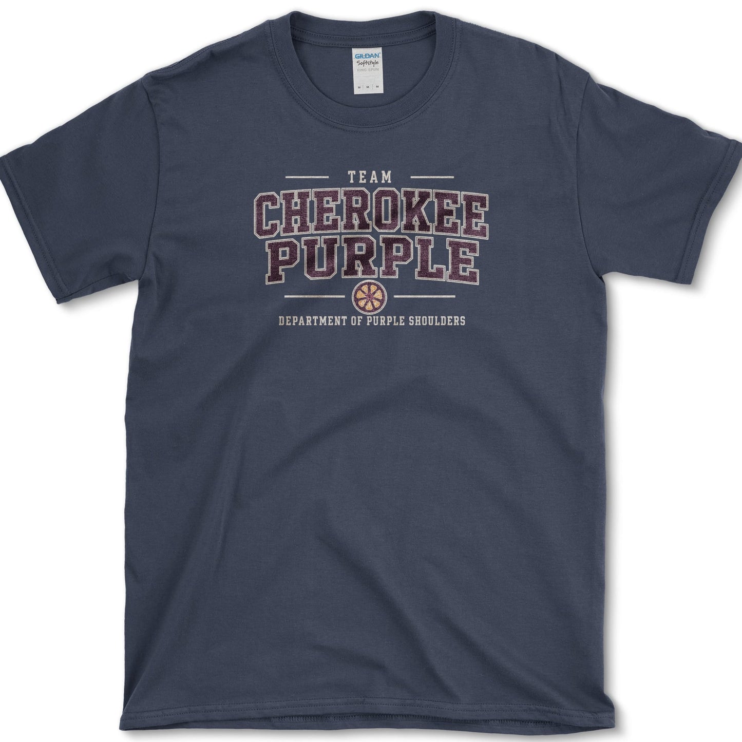 Team Cherokee Purple artwork featuring Cherokee Purple tomato and heirloom tomato on a t-shirt