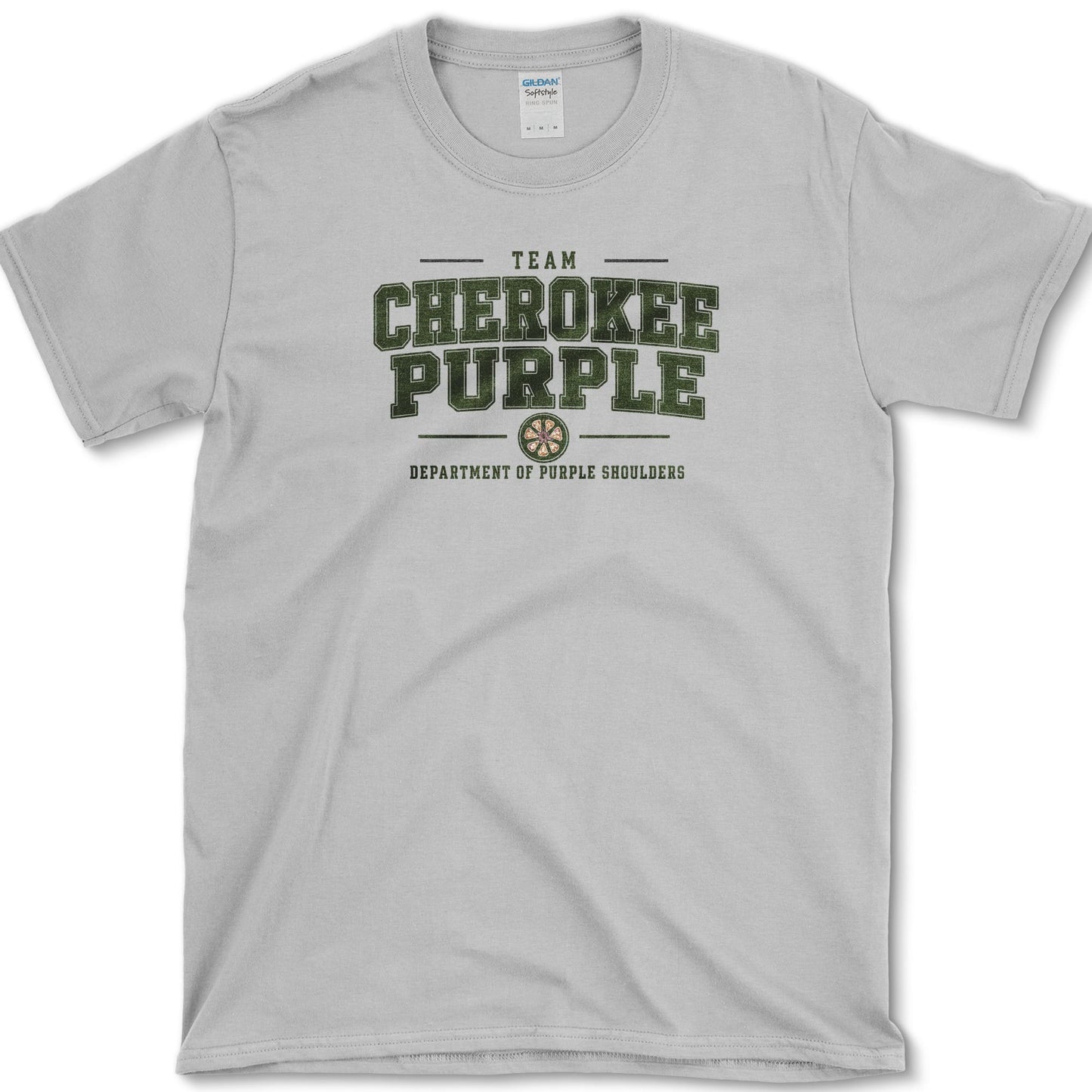 Team Cherokee Purple artwork featuring Cherokee Purple tomato and heirloom tomato on a t-shirt