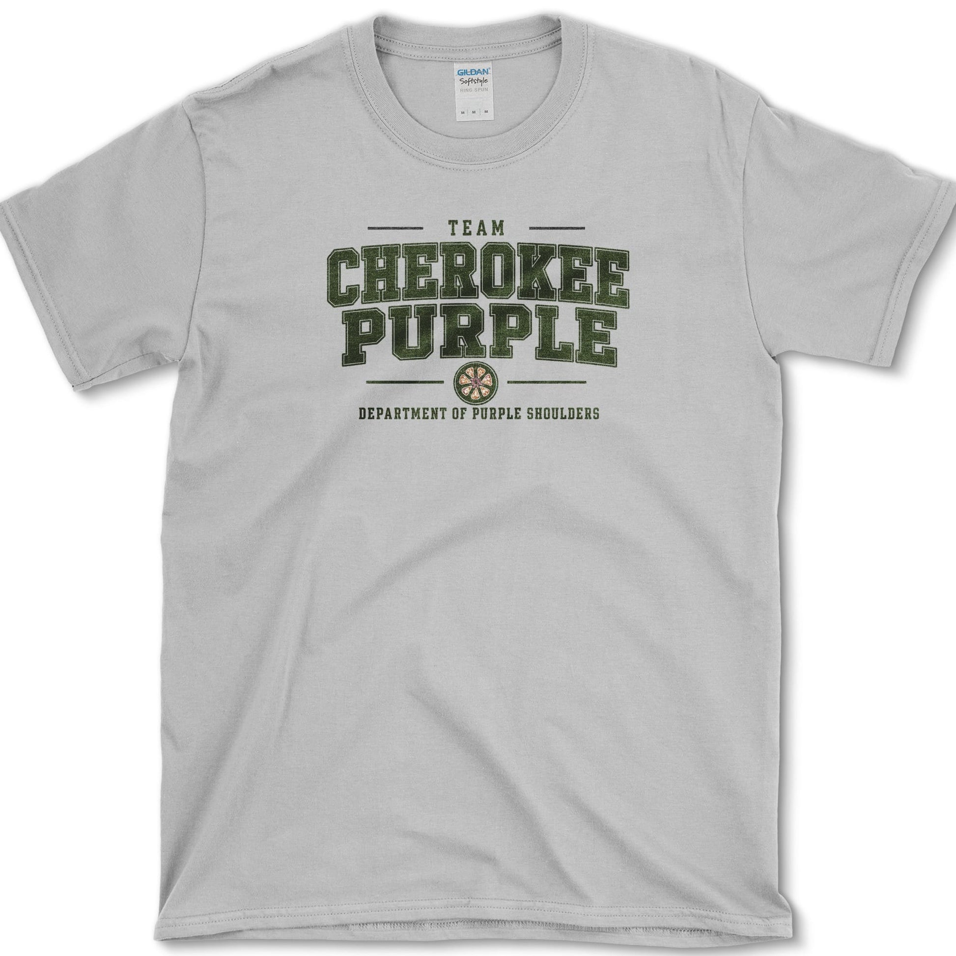 Team Cherokee Purple artwork featuring Cherokee Purple tomato and heirloom tomato on a t-shirt