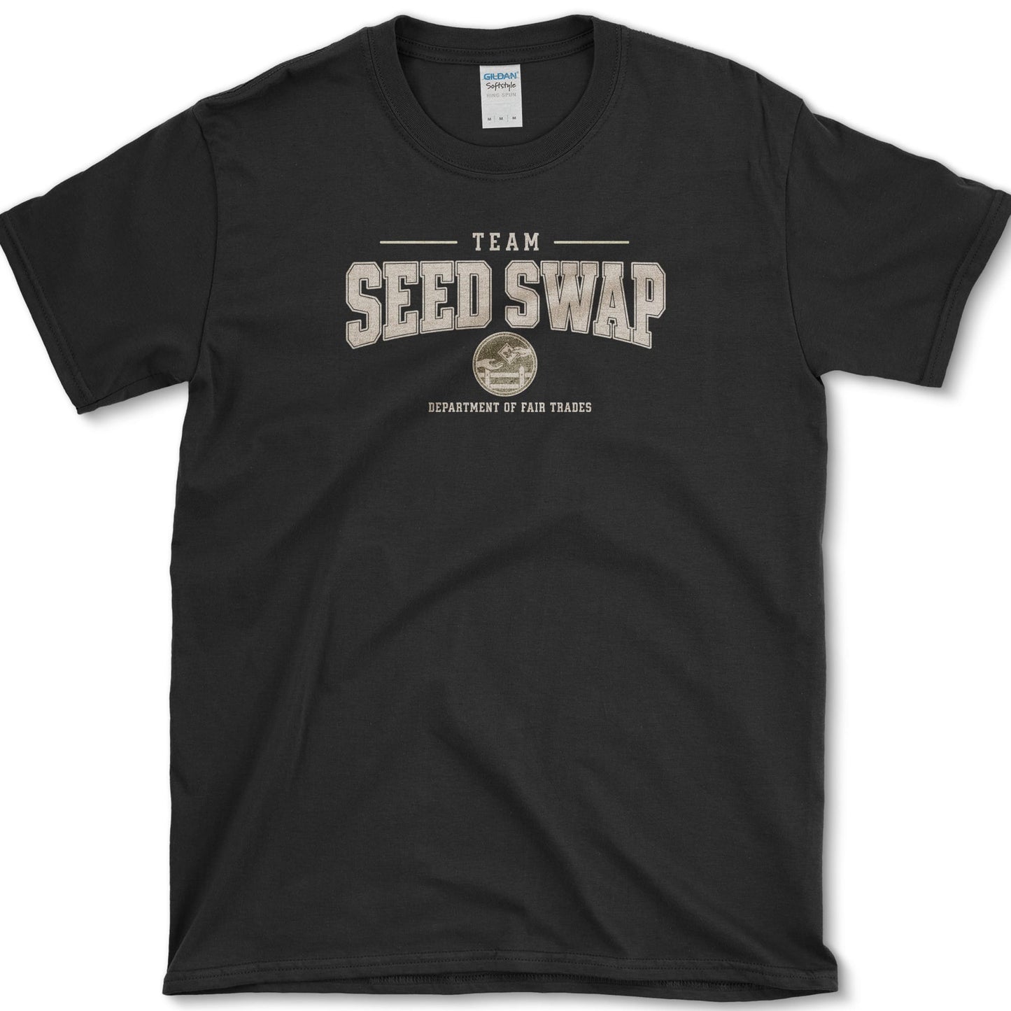 Team Seed Swap artwork featuring seed swap and seed packet on a t-shirt