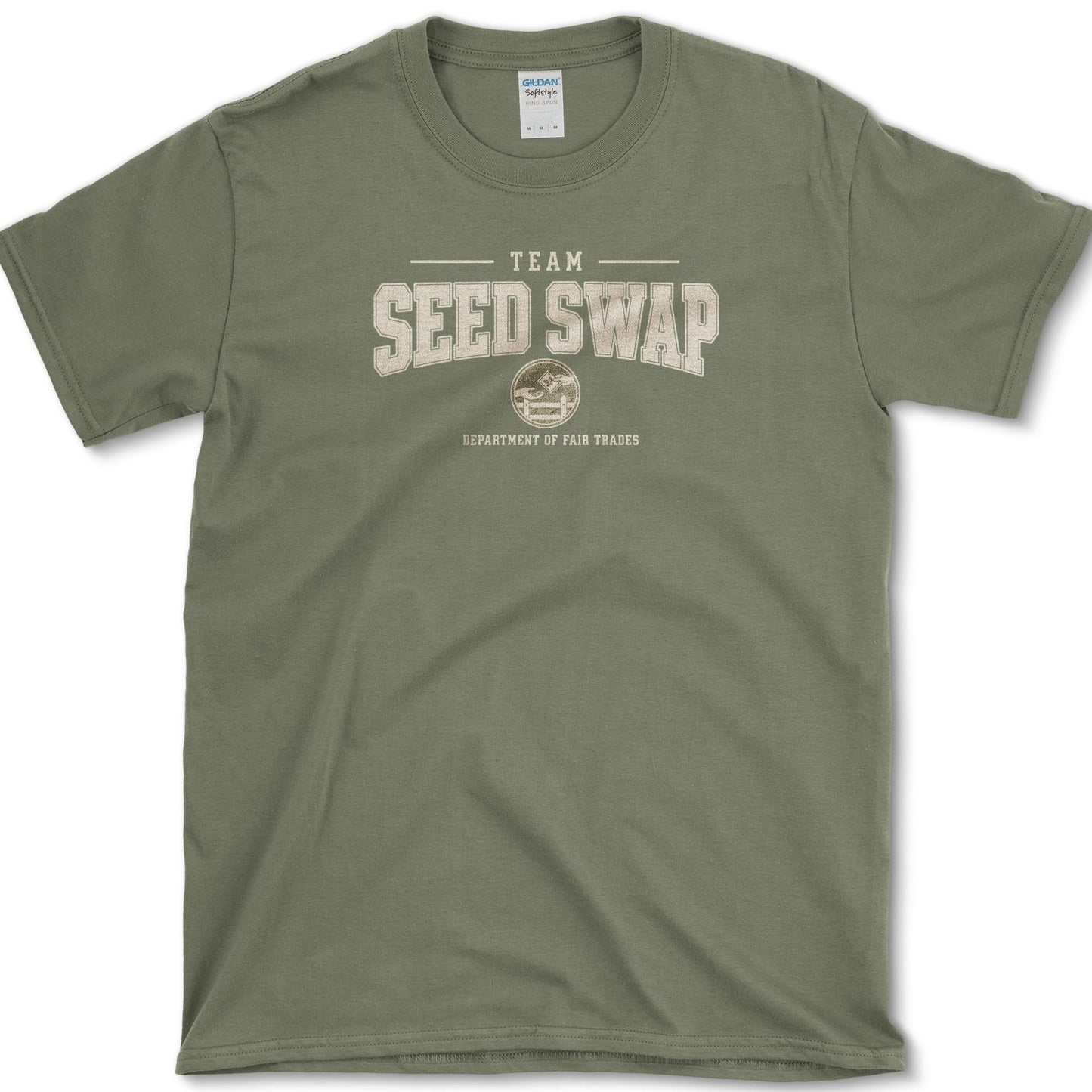 Team Seed Swap artwork featuring seed swap and seed packet on a t-shirt