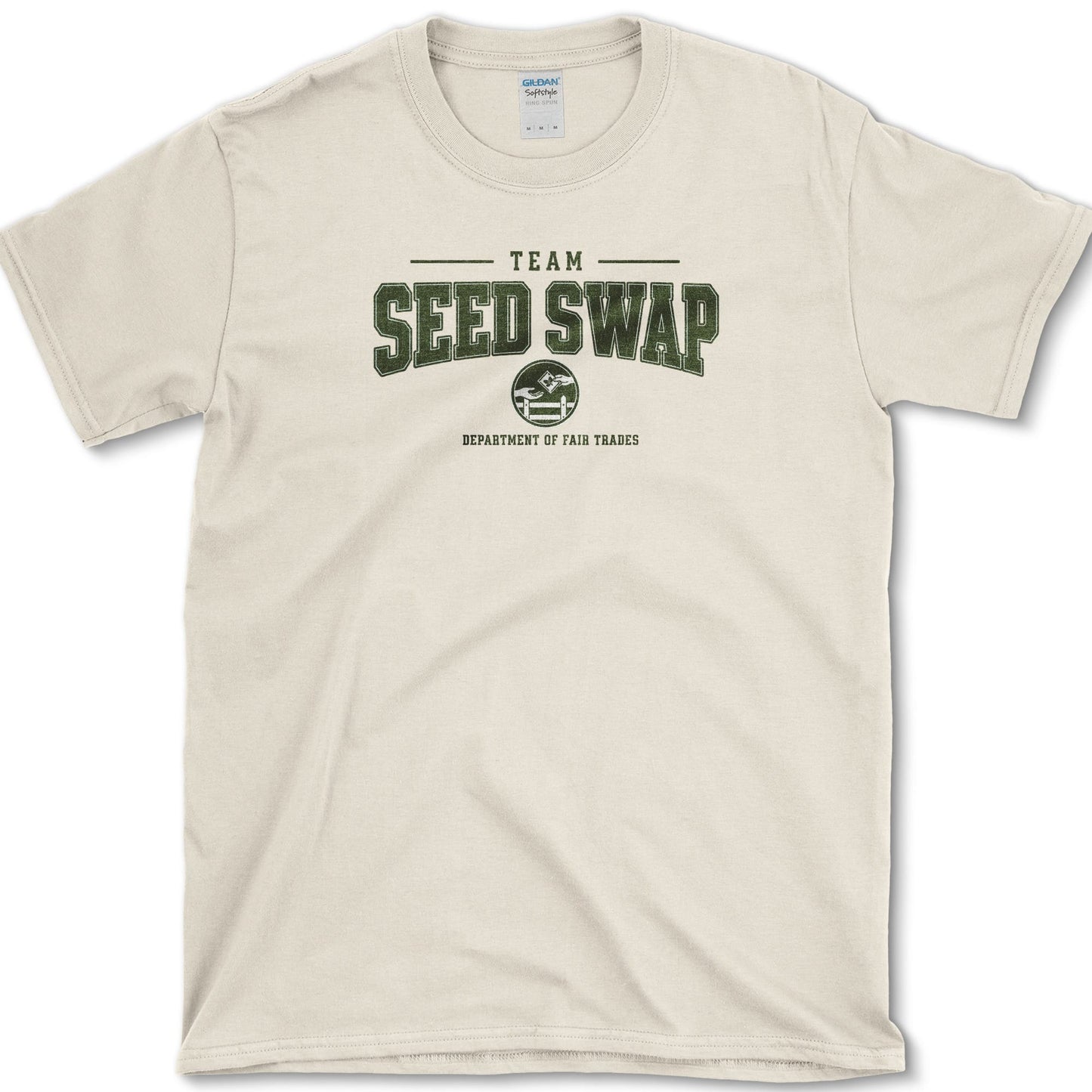 Team Seed Swap artwork featuring seed swap and seed packet on a t-shirt