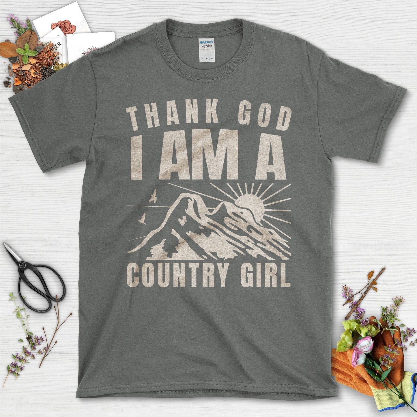 Thank God I Am A Country Girl Gardening T-Shirt Charcoal / S T-Shirt