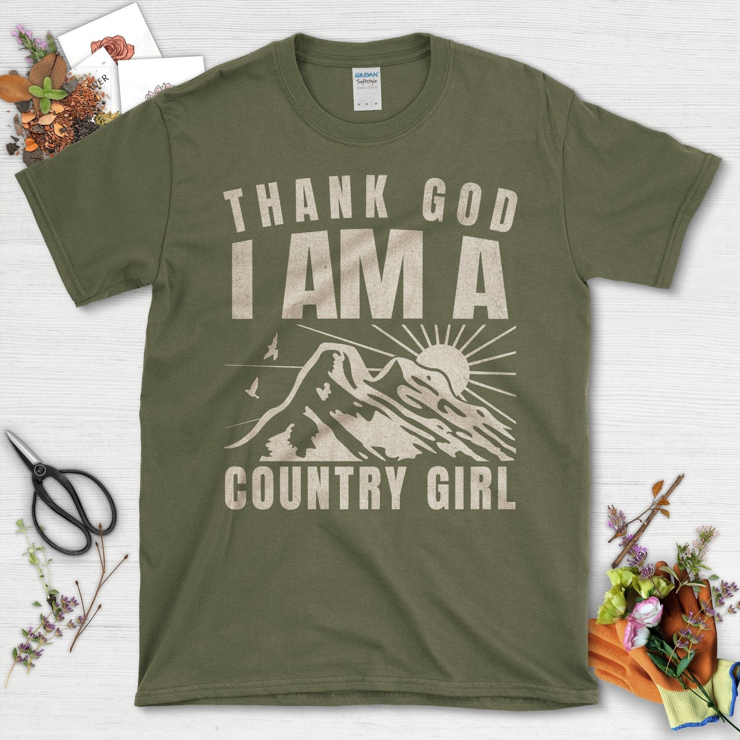 Thank God I Am A Country Girl Gardening T-Shirt Military Green / S T-Shirt