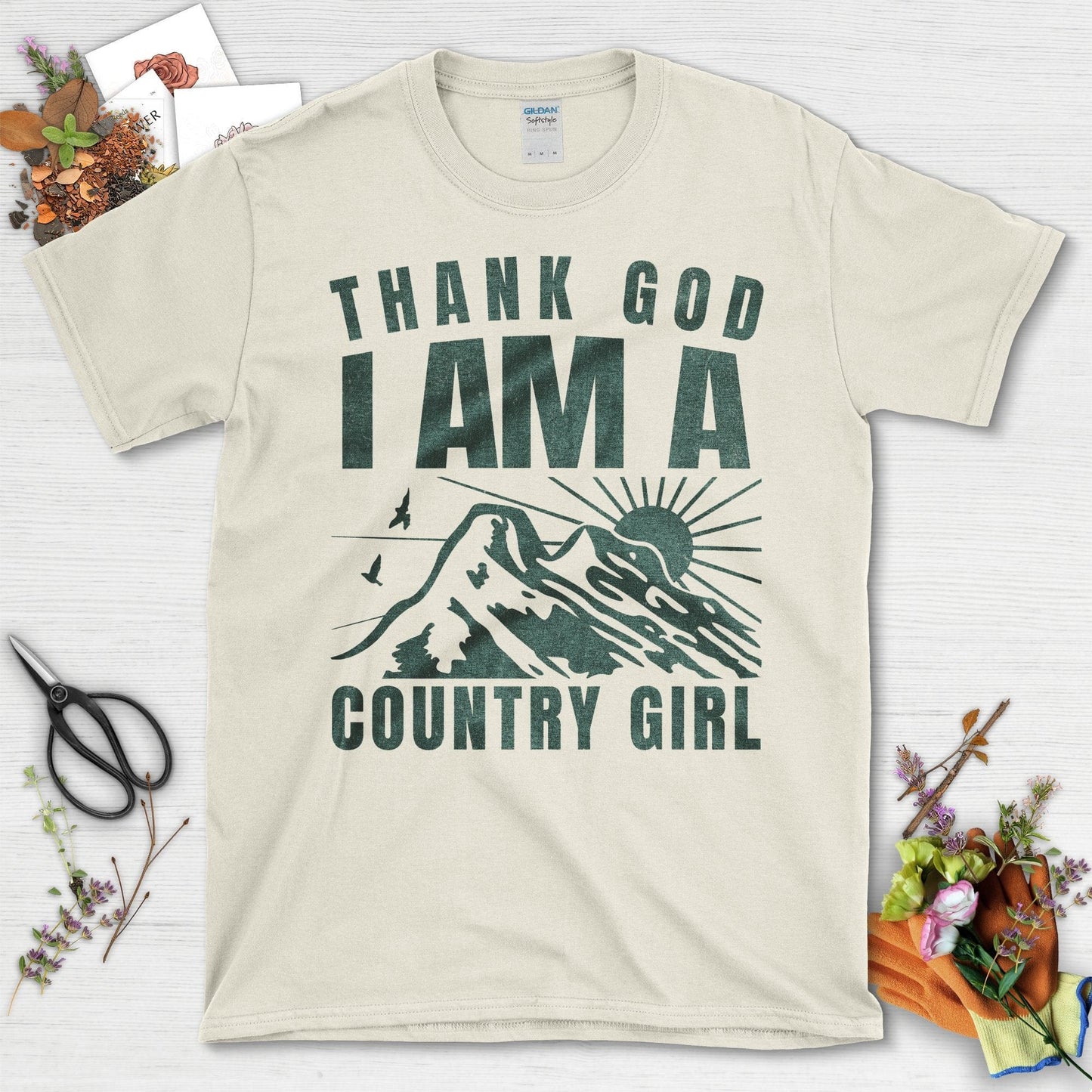 Thank God I Am A Country Girl Gardening T-Shirt Natural / S T-Shirt