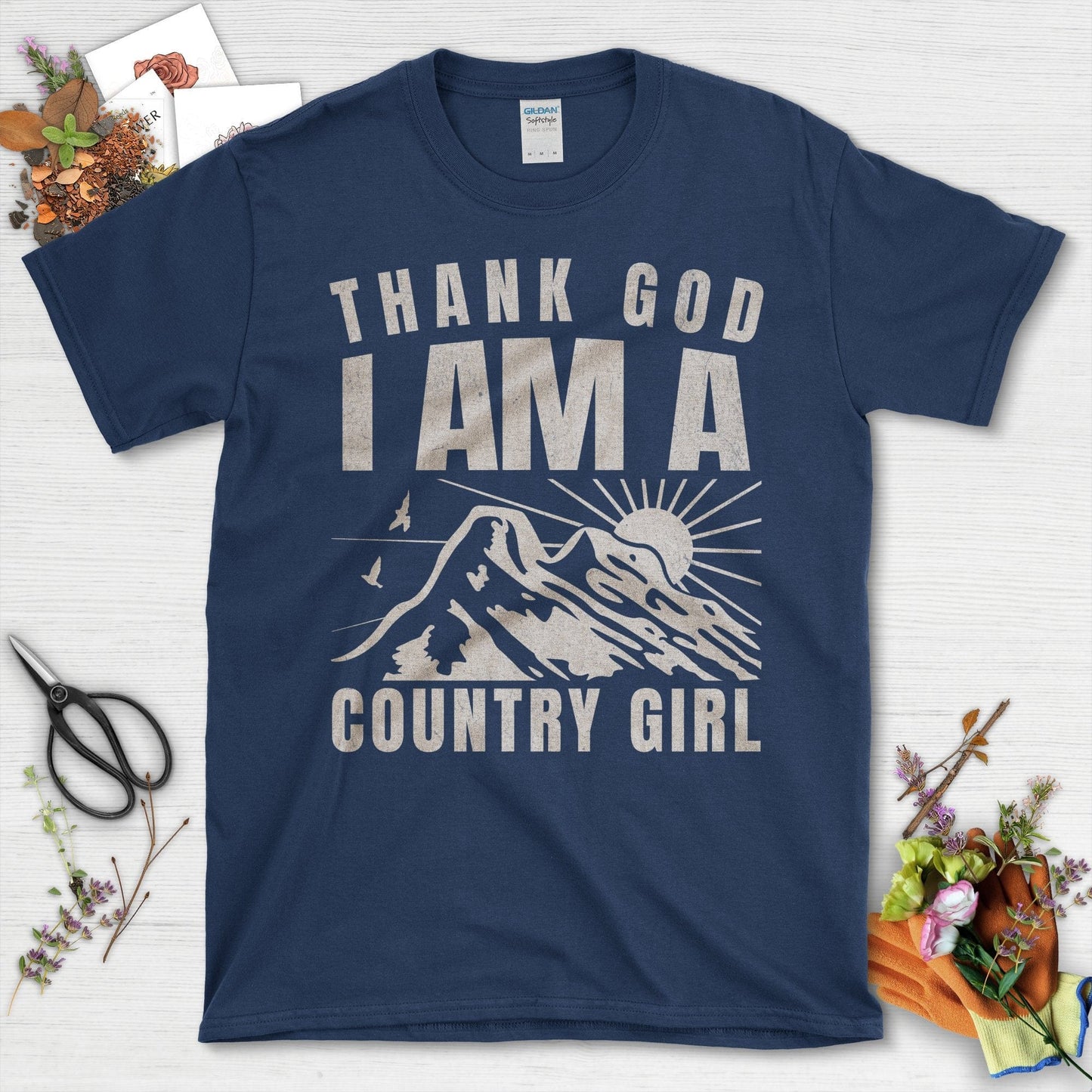 Thank God I Am A Country Girl Gardening T-Shirt Navy / S T-Shirt