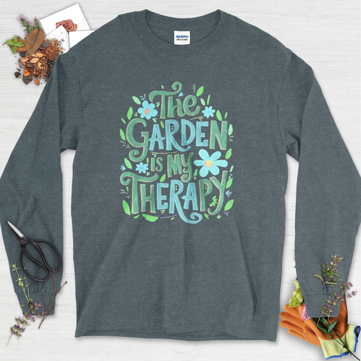 The Garden Is My Therapy Graphic Long Sleeve Dark Heather / S Physical Item