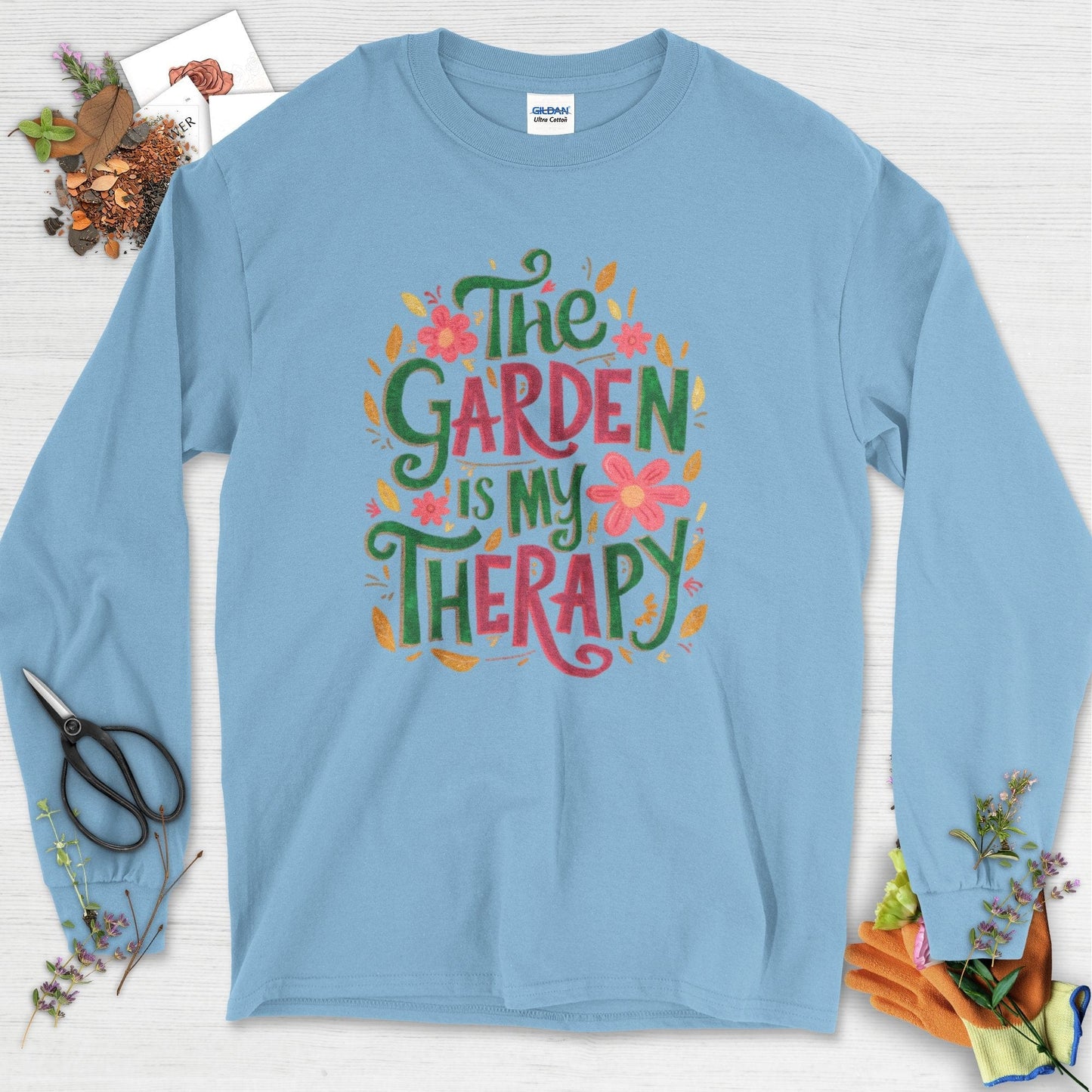 The Garden Is My Therapy Graphic Long Sleeve Light Blue / S Physical Item