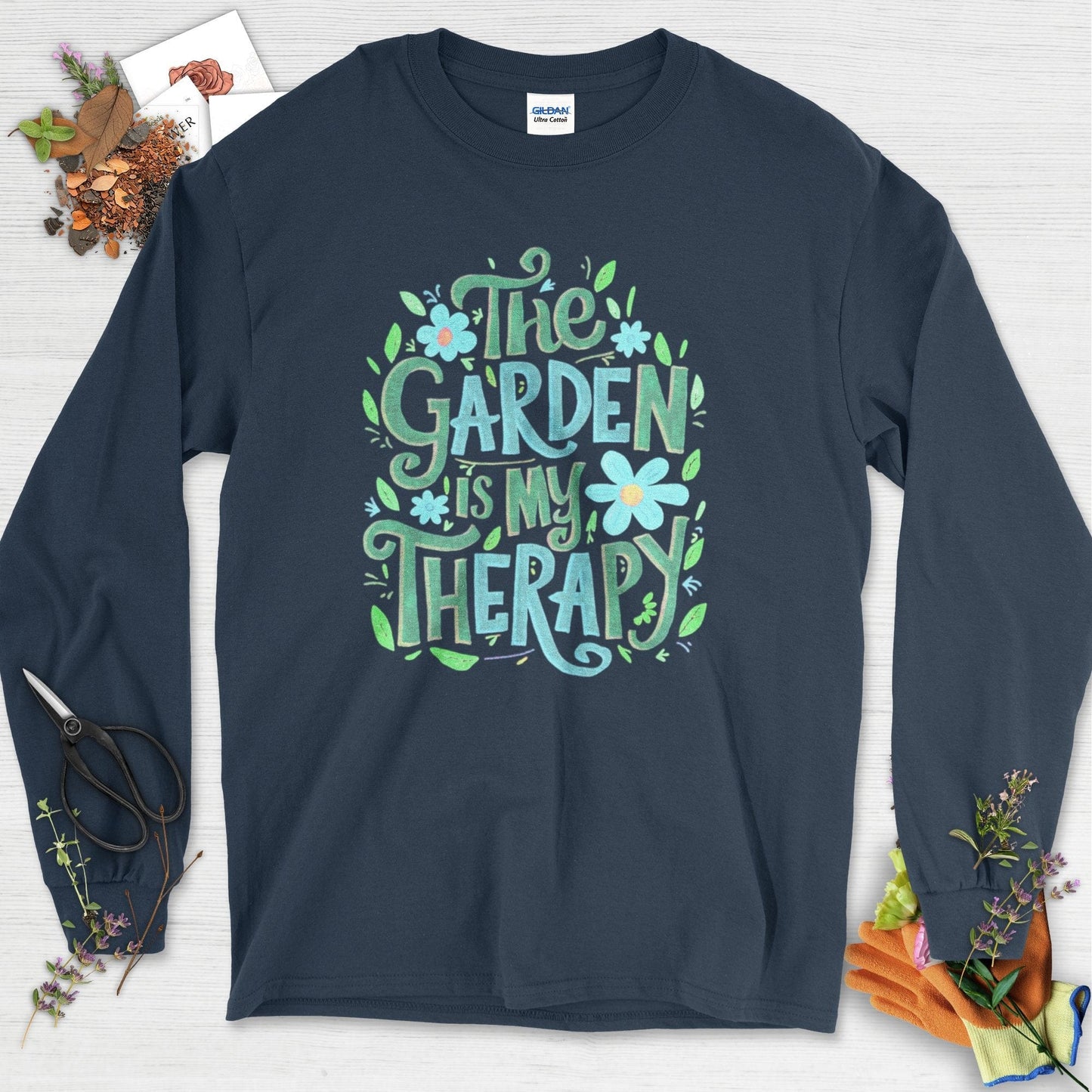 The Garden Is My Therapy Graphic Long Sleeve Navy / S Physical Item