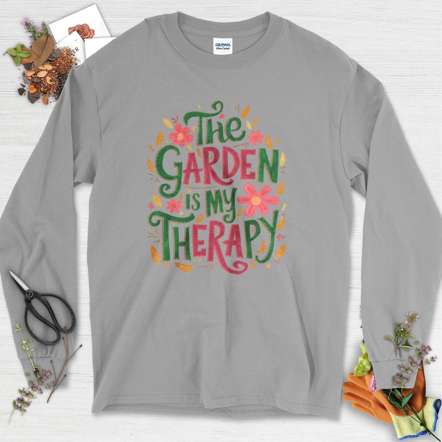 The Garden Is My Therapy Graphic Long Sleeve Sport Grey / S Physical Item