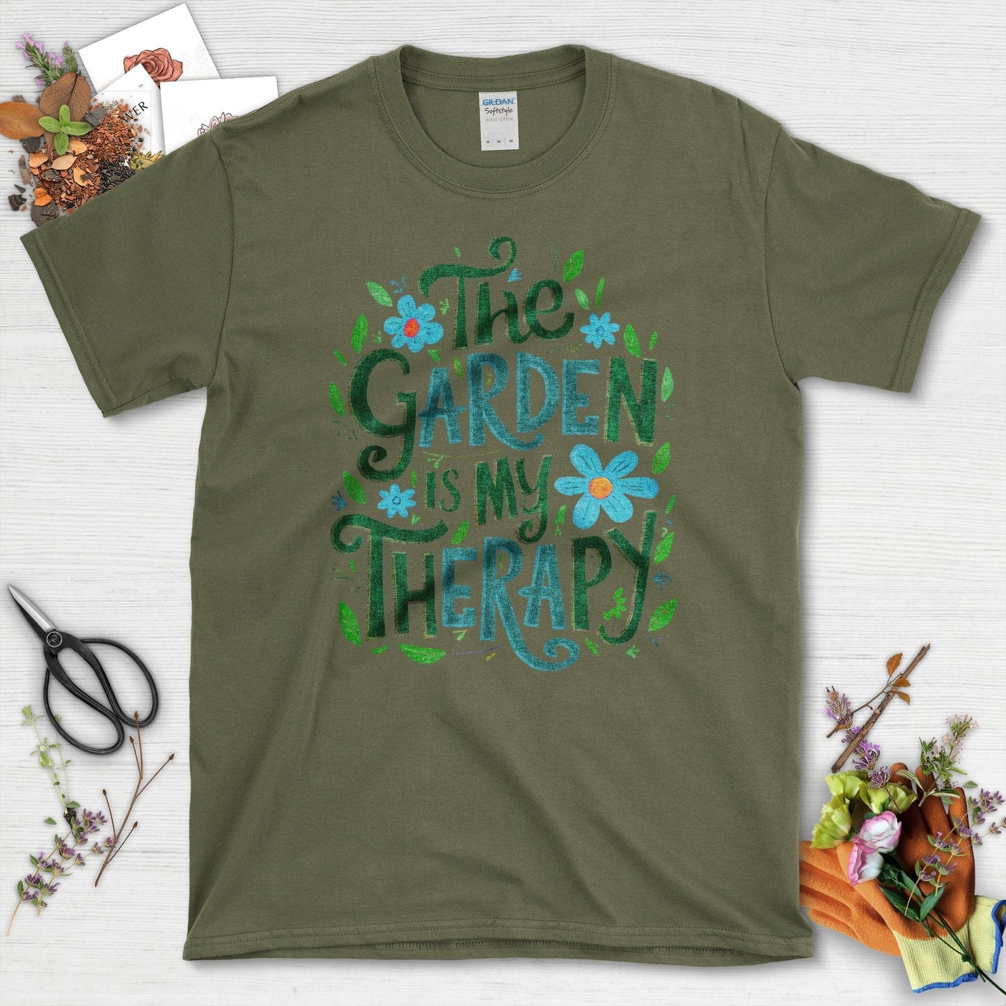 The Garden Is My Therapy Graphic T-Shirt Military Green / S T-Shirt