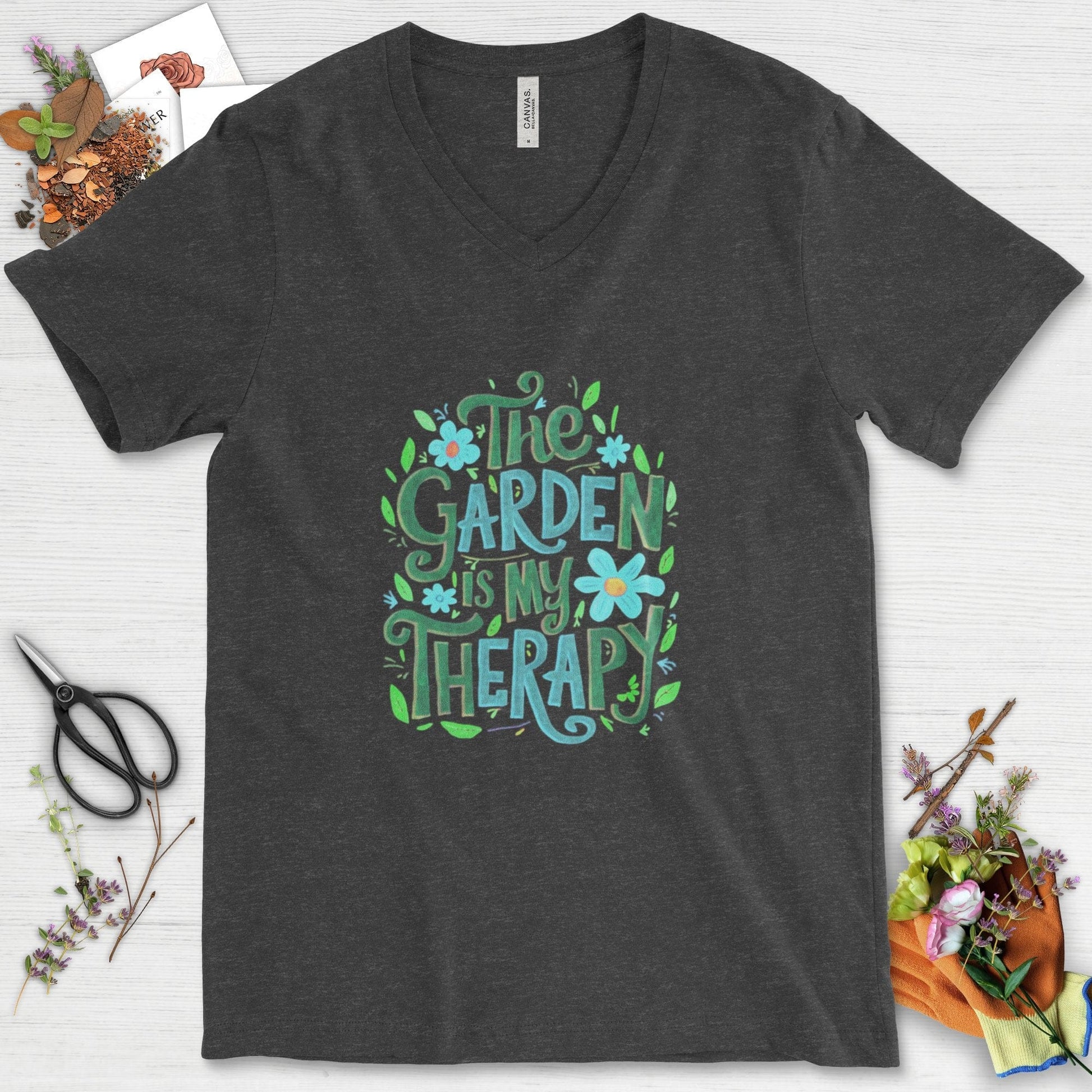 The Garden Is My Therapy Graphic V-Neck Dark Grey Heather / S Physical Item