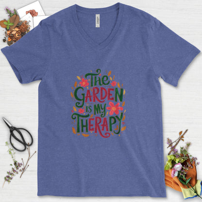 The Garden Is My Therapy Graphic V-Neck Heather True Royal / S Physical Item