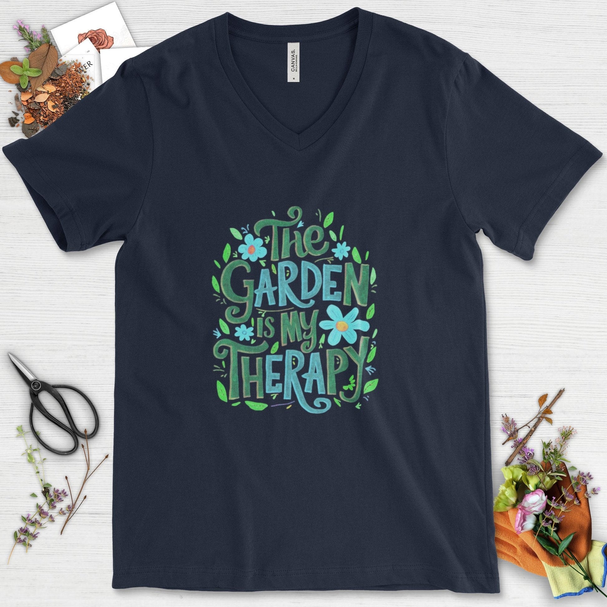 The Garden Is My Therapy Graphic V-Neck Navy / S Physical Item