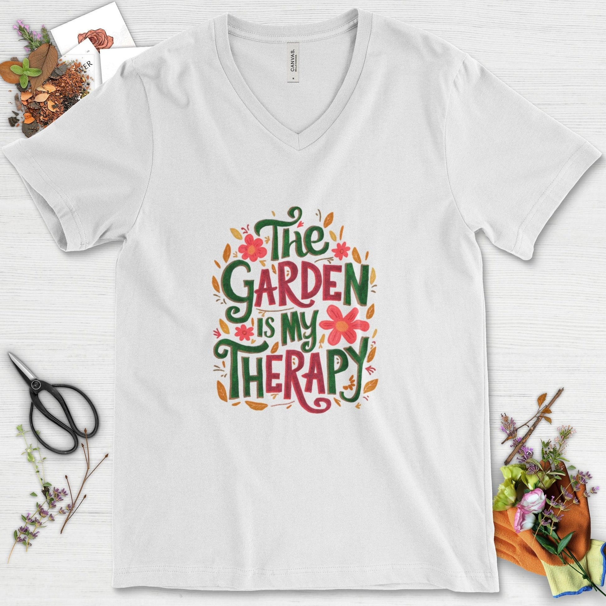 The Garden Is My Therapy Graphic V-Neck White / S Physical Item