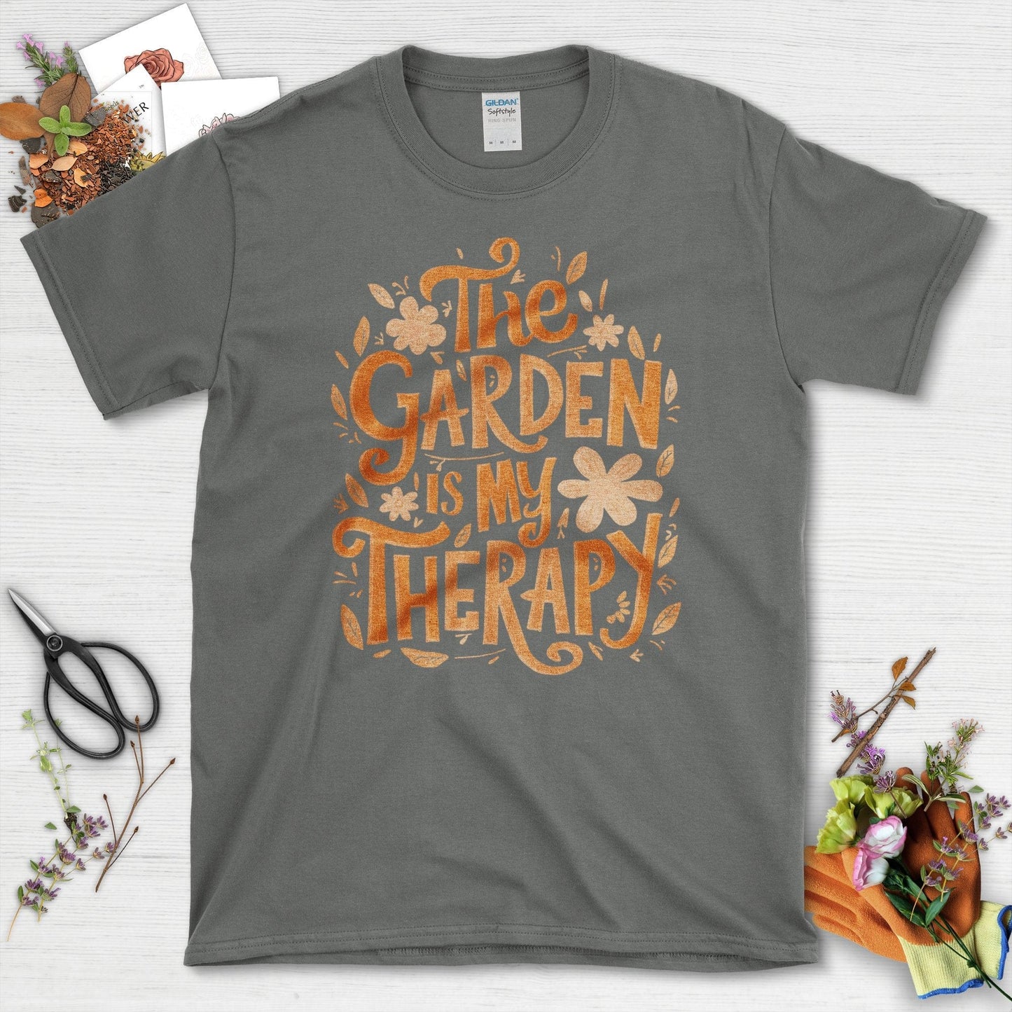 The Garden Is My Therapy Themed Graphic T-Shirt Charcoal / S T-Shirt