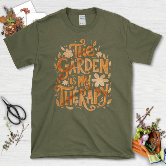 The Garden Is My Therapy Themed Graphic T-Shirt Military Green / S T-Shirt