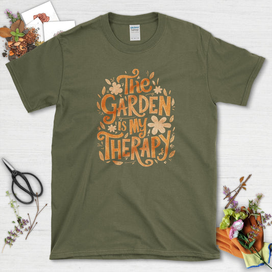 The Garden Is My Therapy Themed Graphic T-Shirt Military Green / S T-Shirt