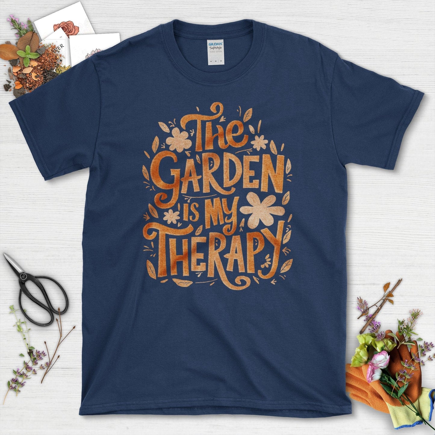 The Garden Is My Therapy Themed Graphic T-Shirt Navy / S T-Shirt