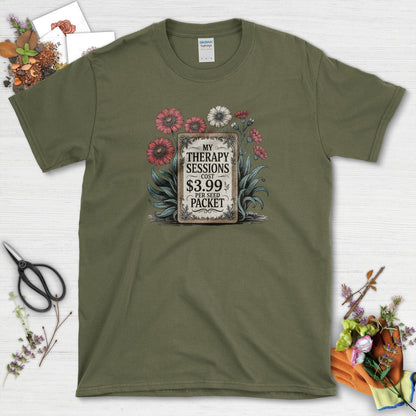 Therapy Sessions Seed Packet T-Shirt Military Green / S T-Shirt