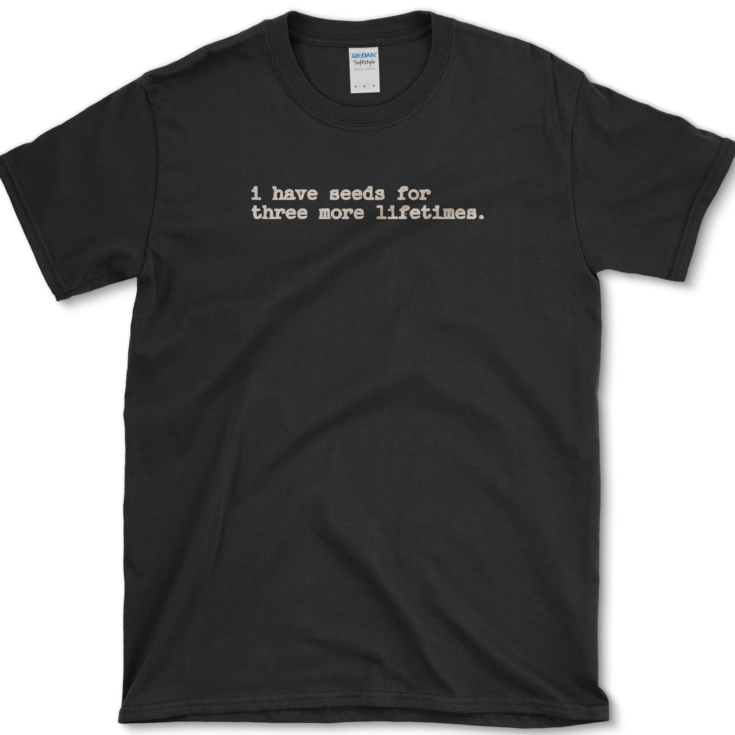 Three More Lifetimes design featuring seed collection artwork on a t-shirt
