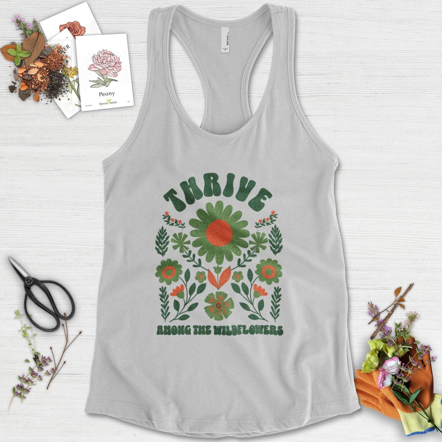 Thrive Among the Wildflowers Racerback Racerback / XS / Heather Grey Physical Item