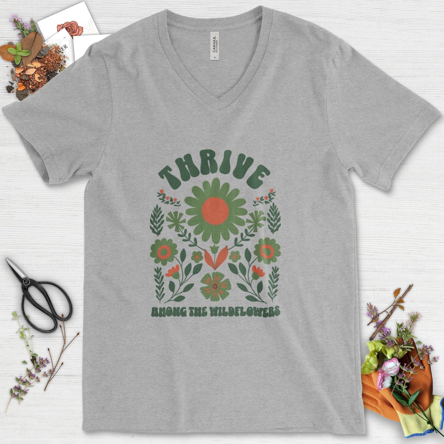Thrive Among the Wildflowers V-Neck Athletic Heather / S T-Shirt