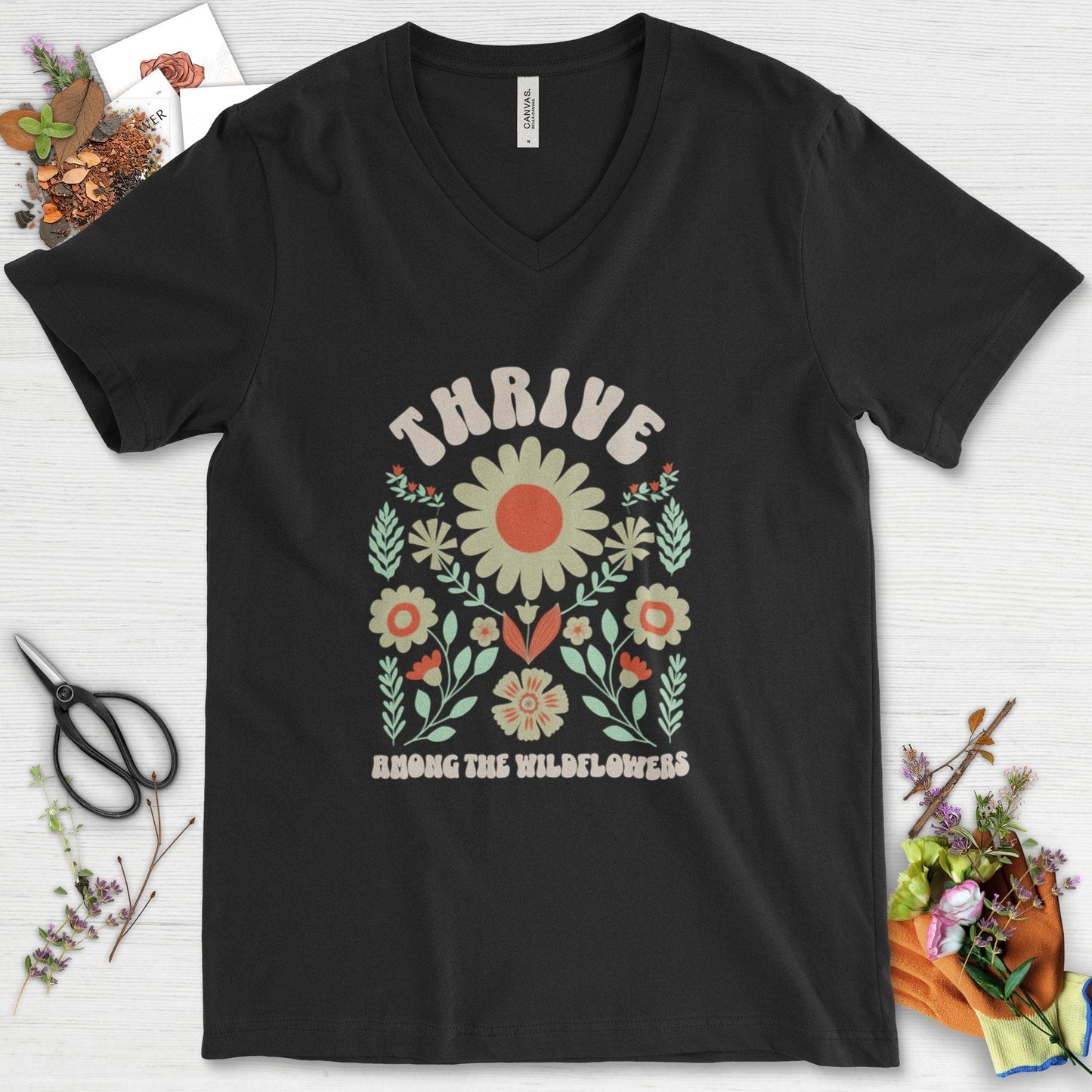Thrive Among the Wildflowers V-Neck Black / S T-Shirt