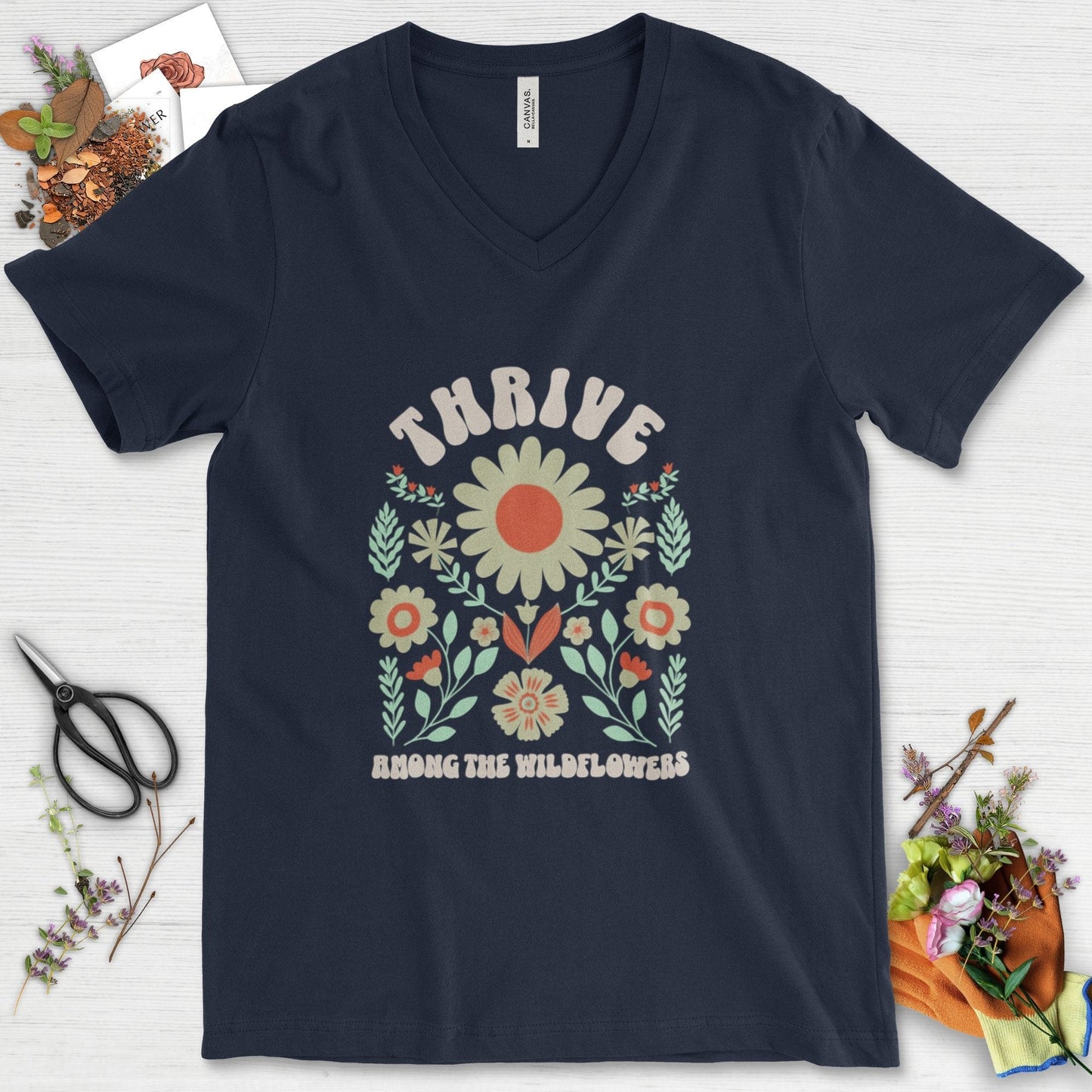 Thrive Among the Wildflowers V-Neck Navy / S T-Shirt