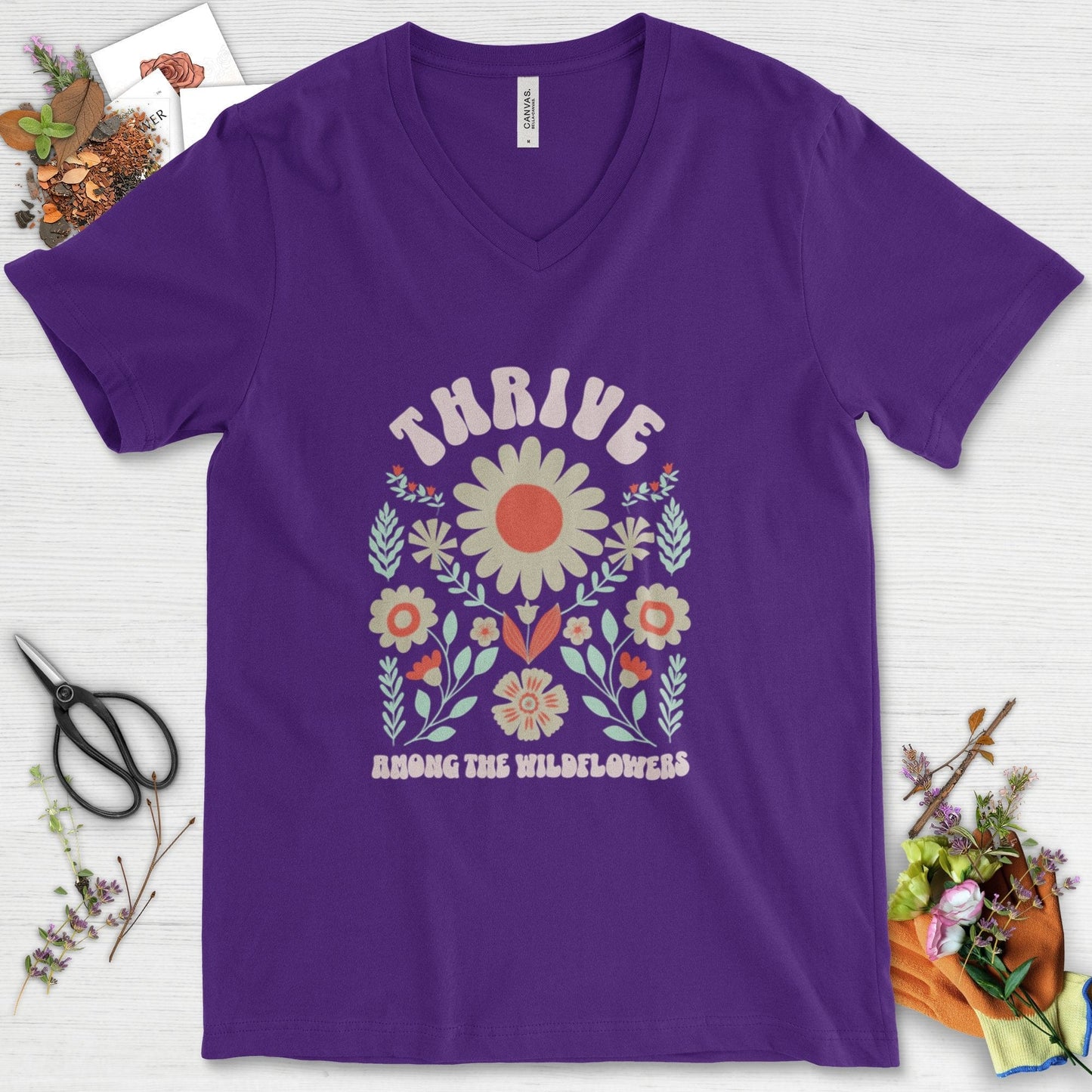 Thrive Among the Wildflowers V-Neck Team Purple / S T-Shirt