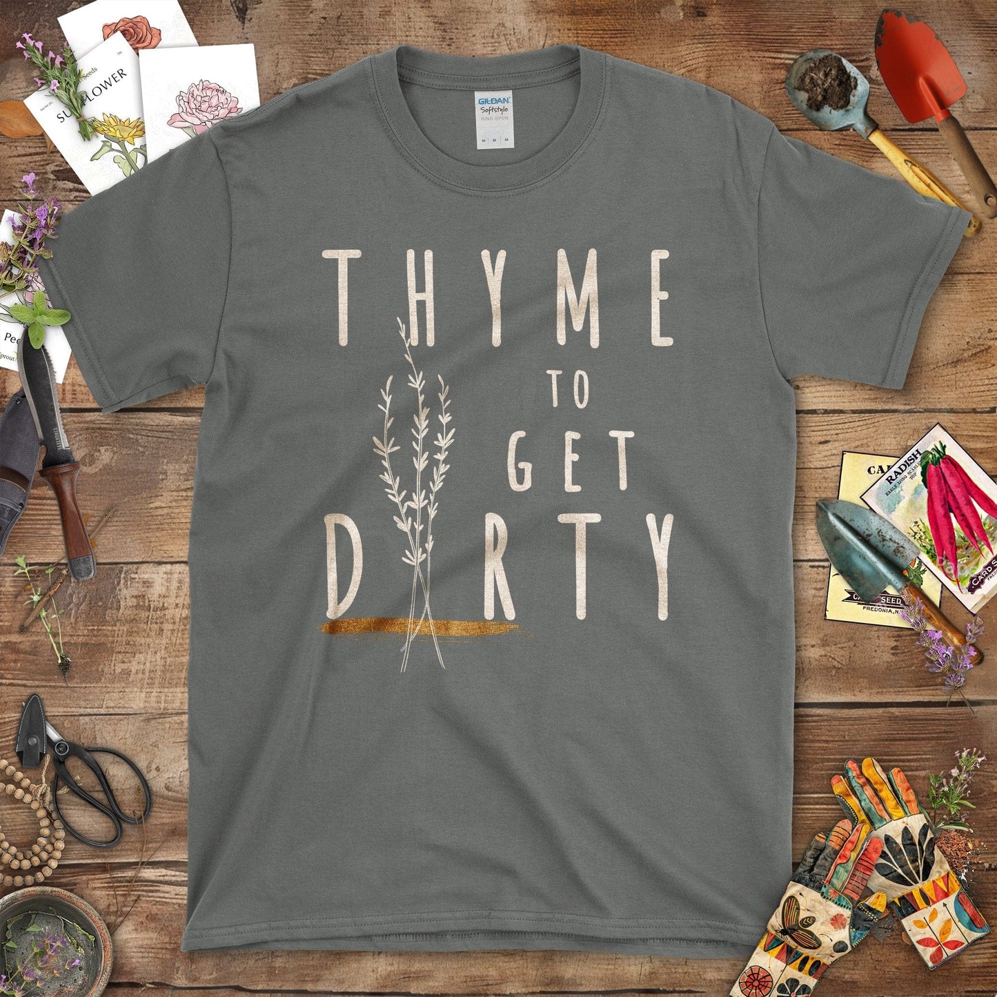 Thyme to Get Dirty Motivational Garden T-Shirt Charcoal / S T-Shirt