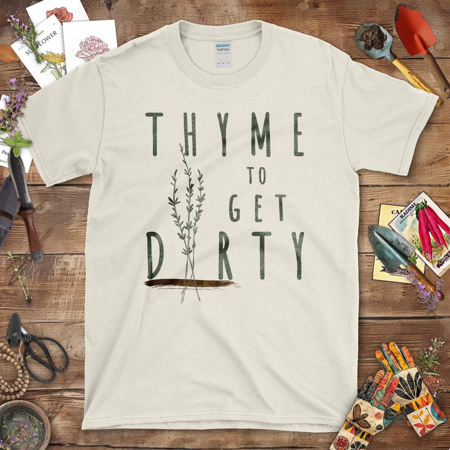 Thyme to Get Dirty Motivational Garden T-Shirt Natural / S T-Shirt