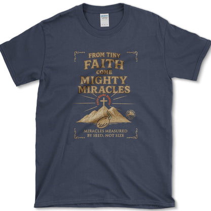 Tiny Faith Mighty Miracles T-Shirt Essential Tees / S / Navy Physical Item