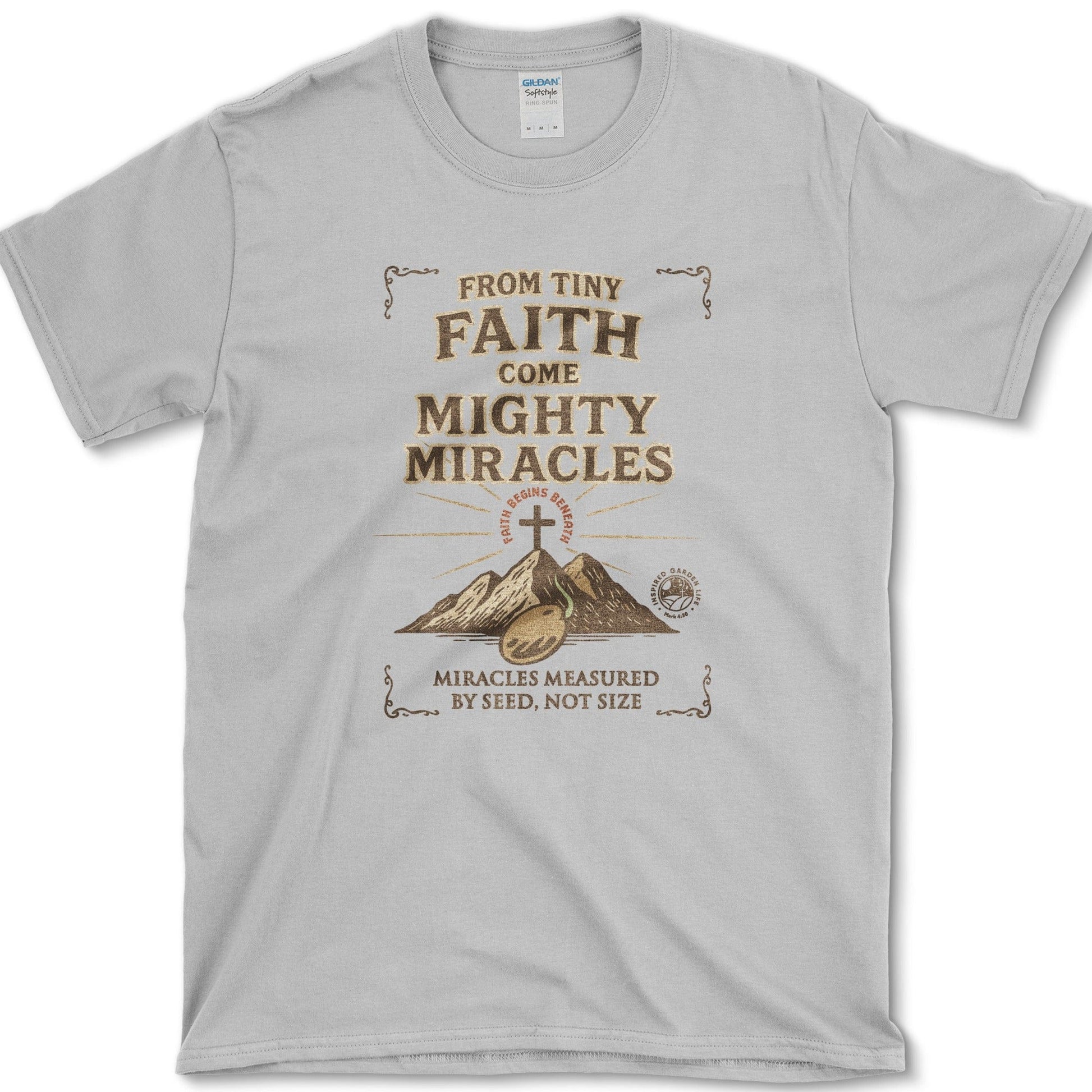 Tiny Faith Mighty Miracles T-Shirt Essential Tees / S / Sport Grey Physical Item