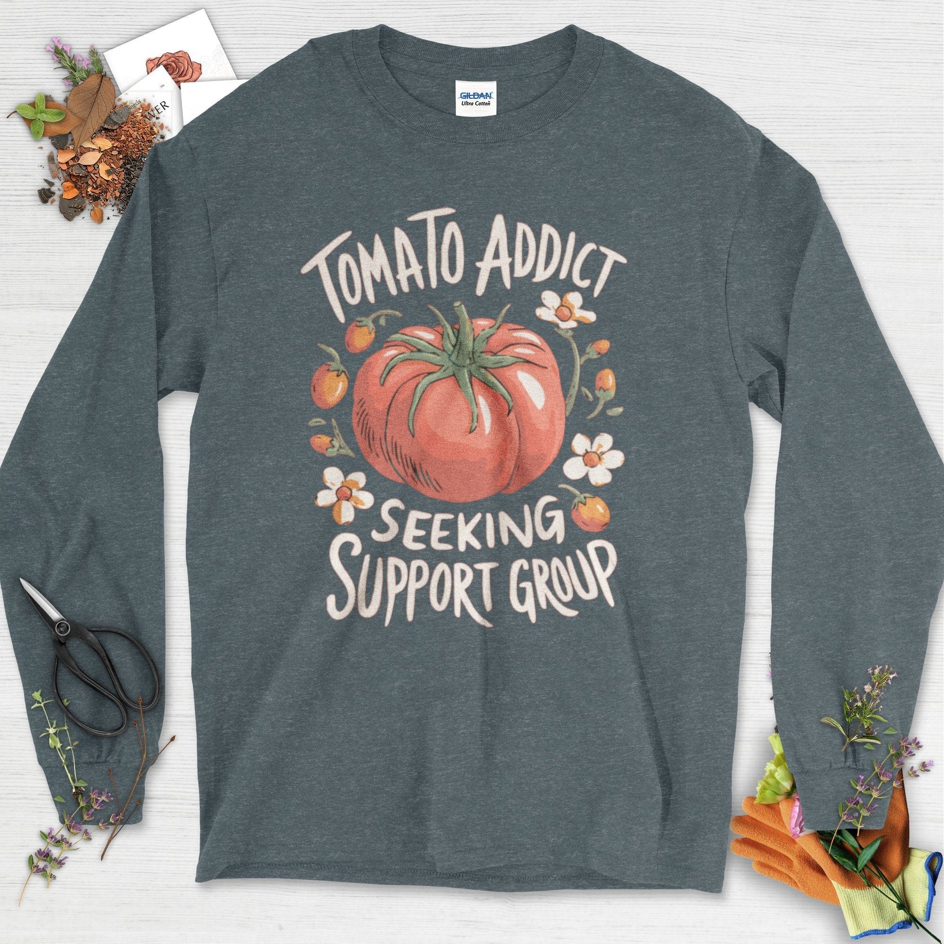 Tomato Addict Support Group Long Sleeve Dark Heather / S Physical Item