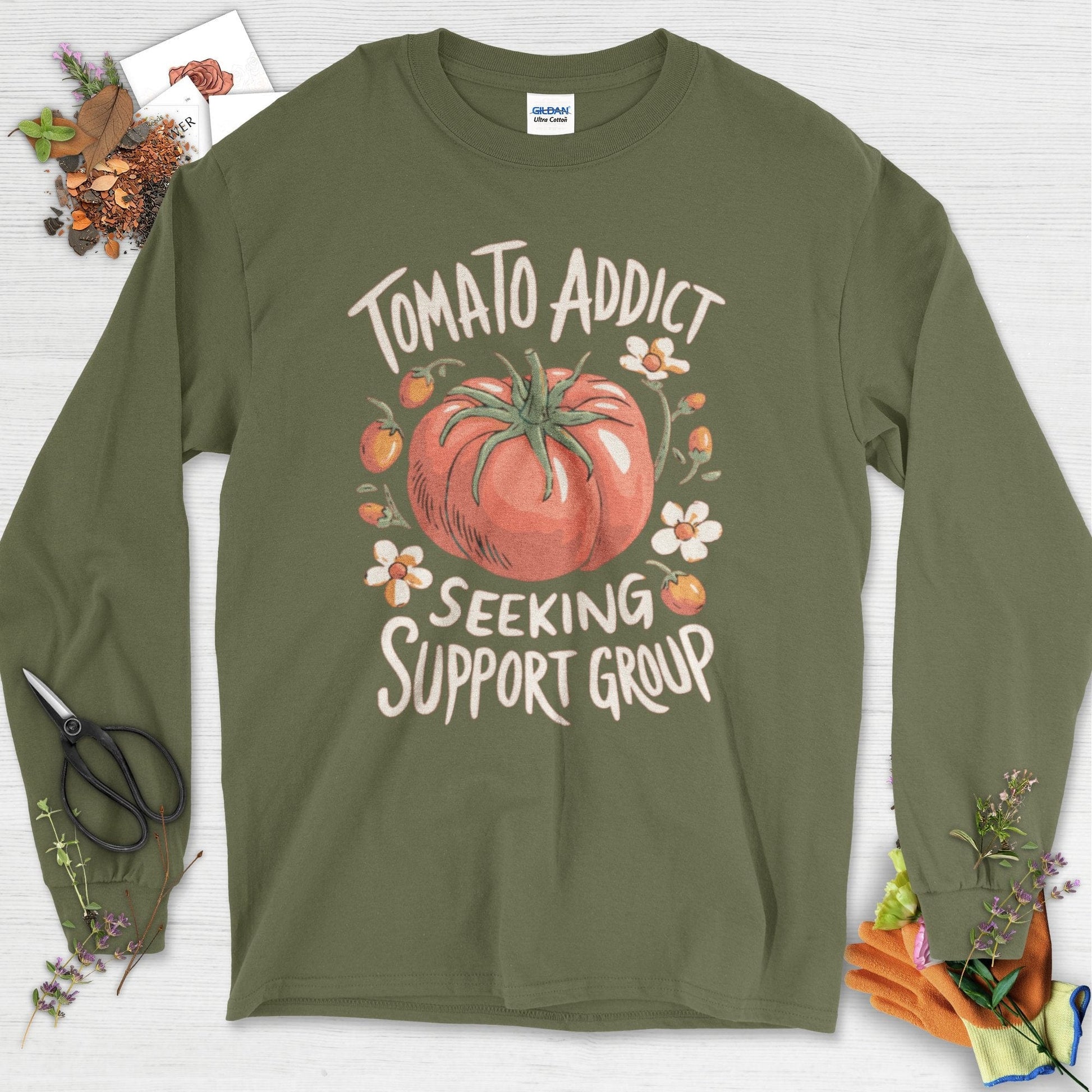 Tomato Addict Support Group Long Sleeve Military Green / S Physical Item