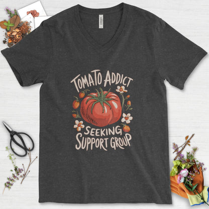 Tomato Addict Support Group V-Neck Dark Grey Heather / S Physical Item