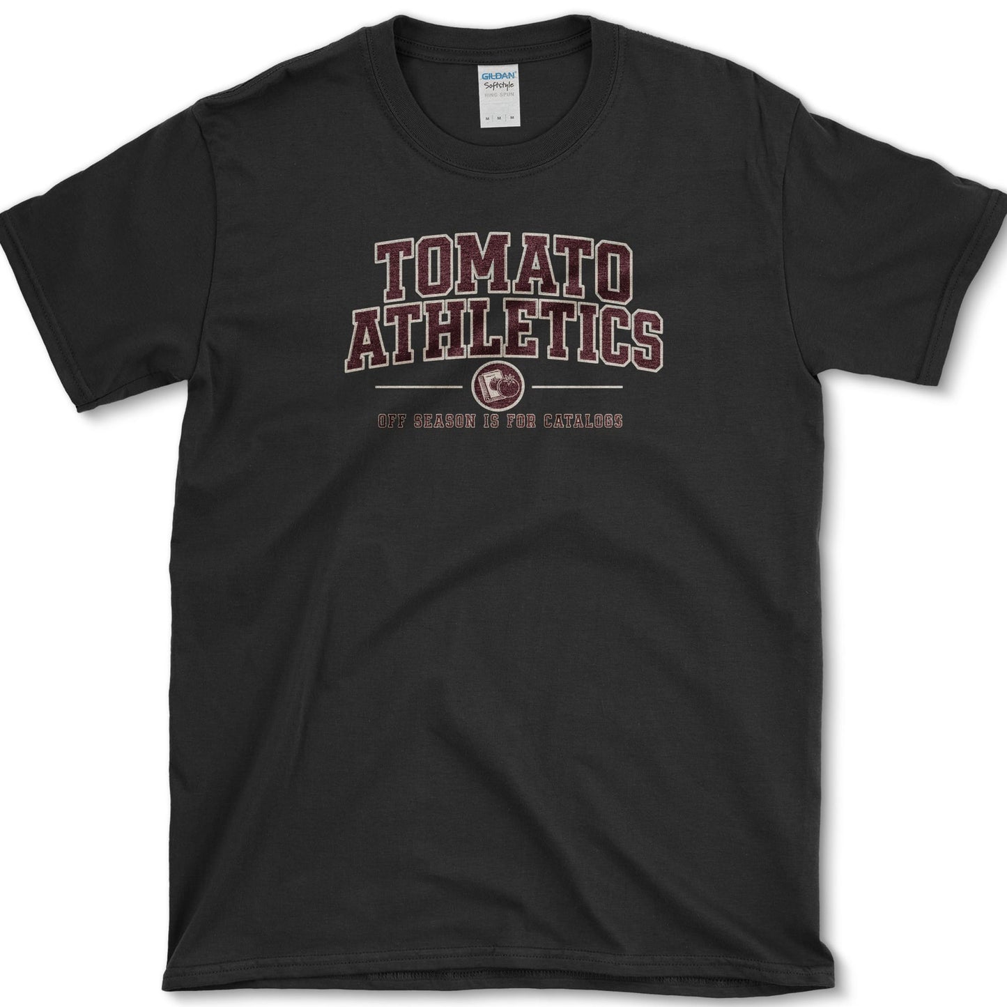 Tomato Athletics design featuring tomato gardener artwork on a t-shirt