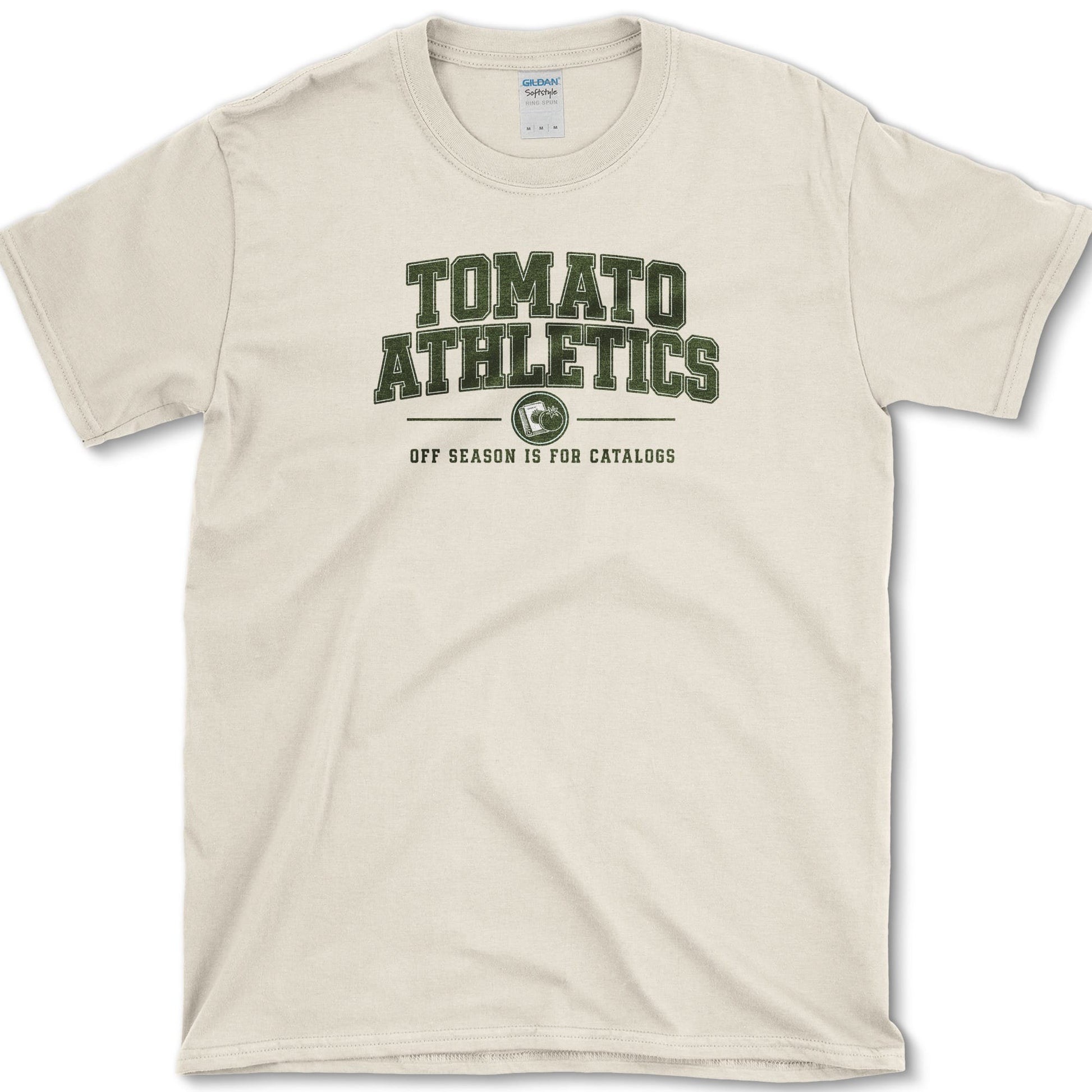 Tomato Athletics design featuring tomato gardener artwork on a t-shirt