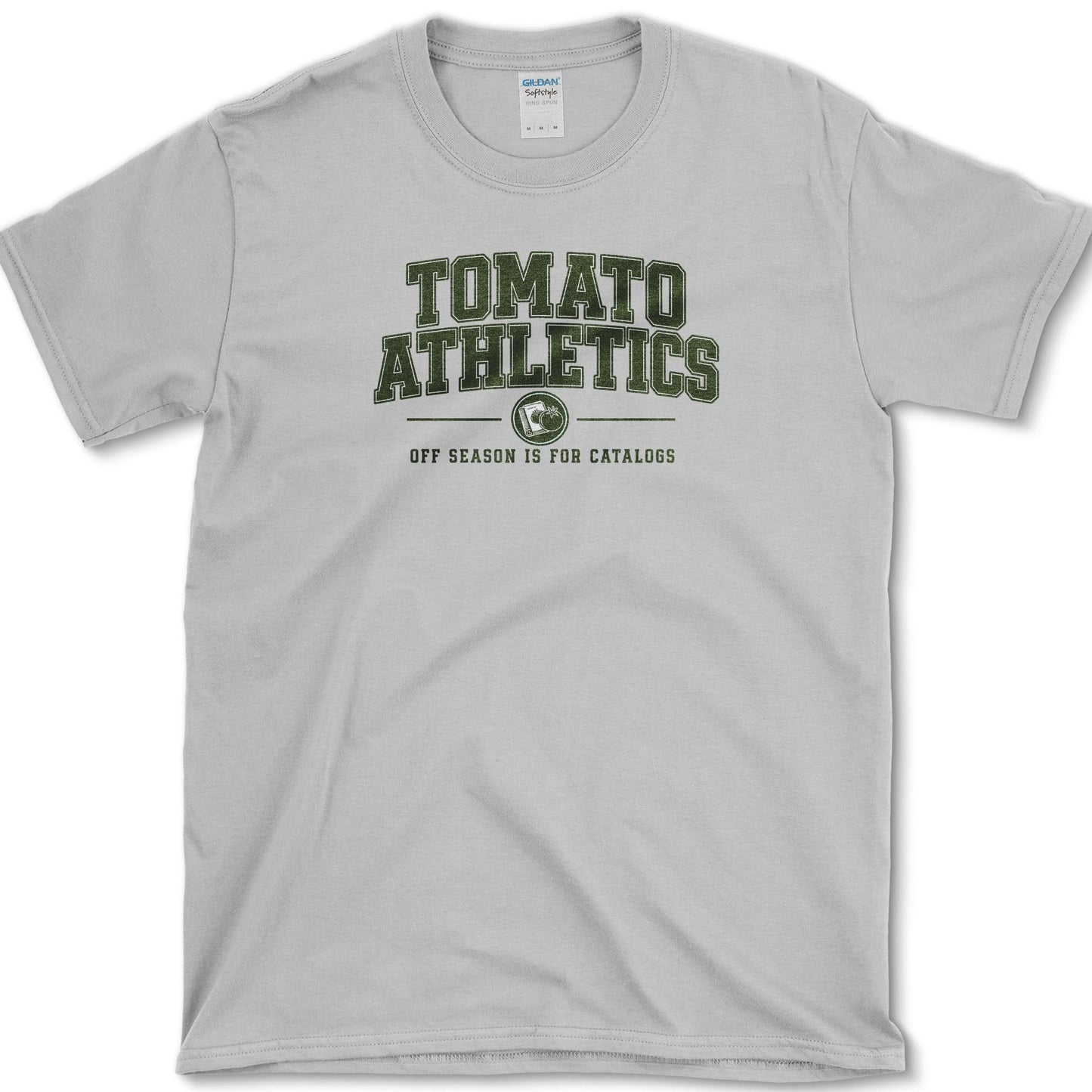 Tomato Athletics design featuring tomato gardener artwork on a t-shirt