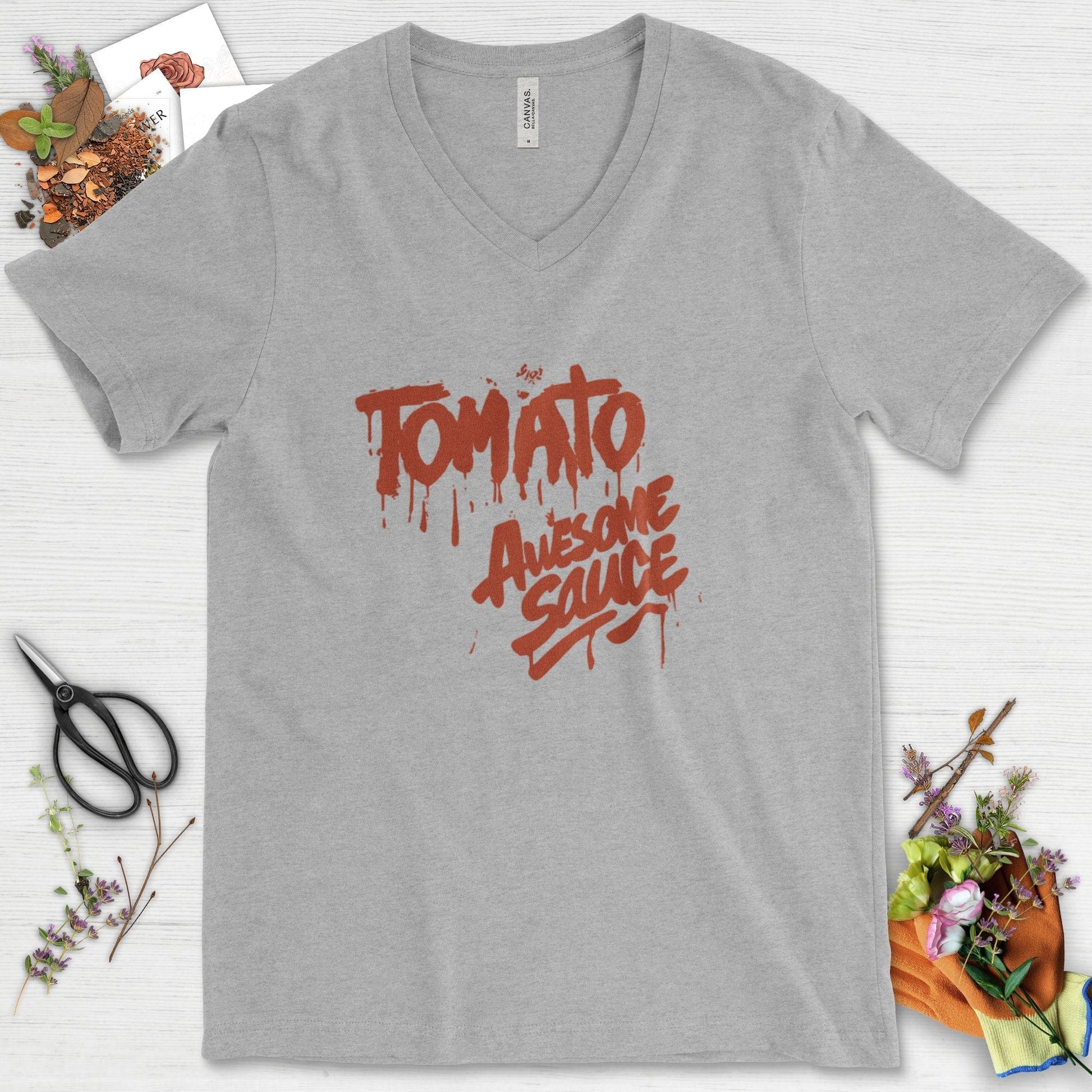 Tomato Awesome Sauce V-Neck Athletic Heather / S Physical Item