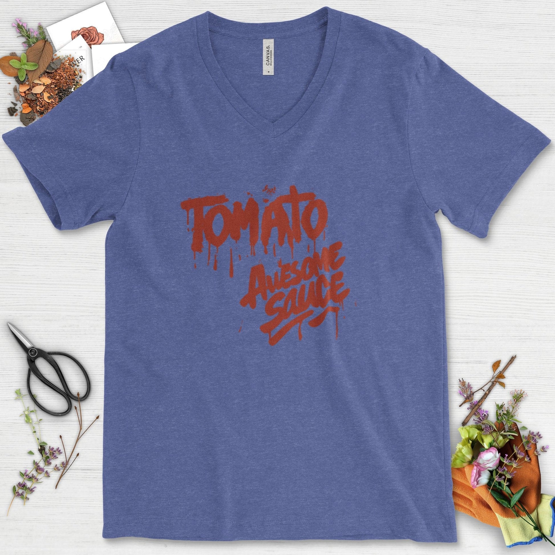 Tomato Awesome Sauce V-Neck Heather True Royal / S Physical Item