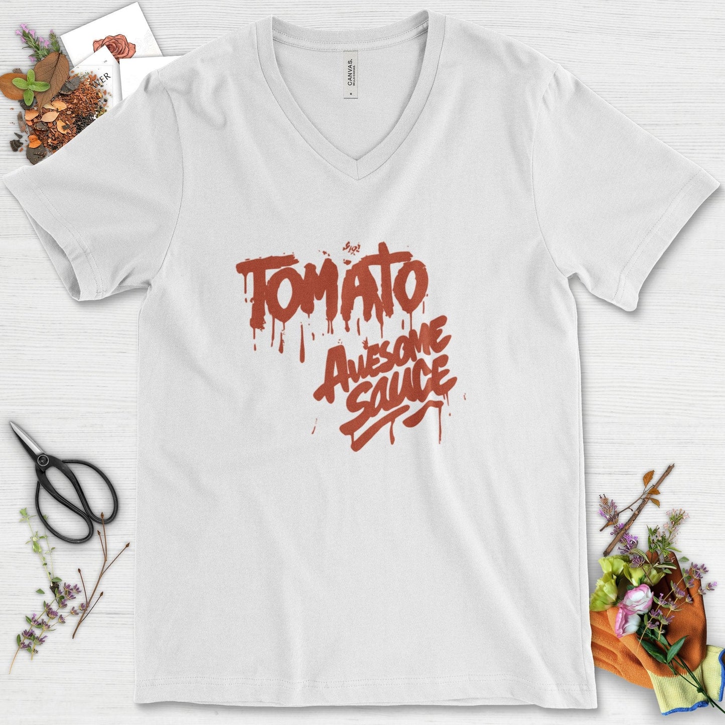 Tomato Awesome Sauce V-Neck White / S Physical Item