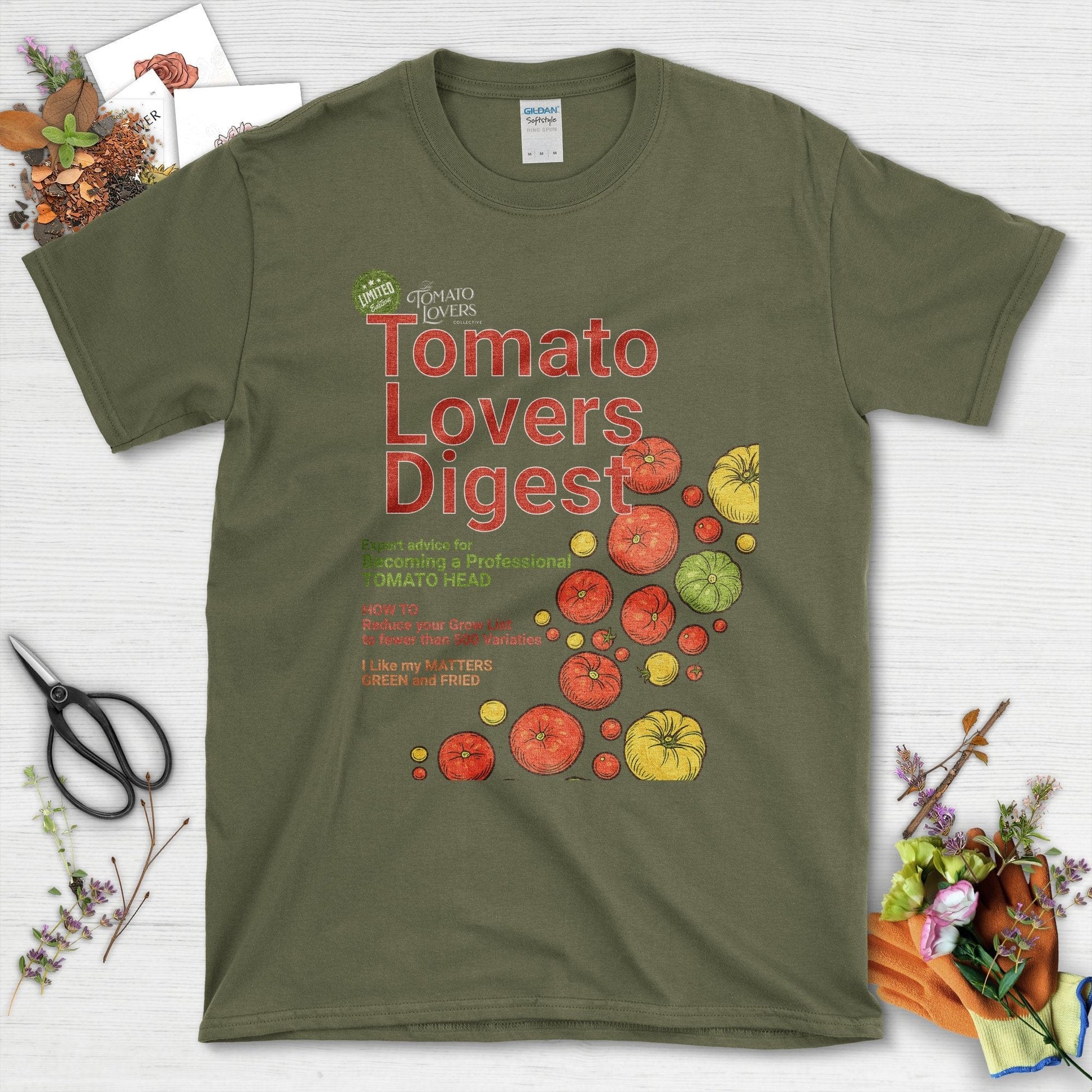 Tomato Lovers Digest T-Shirt Military Green / S Physical Item